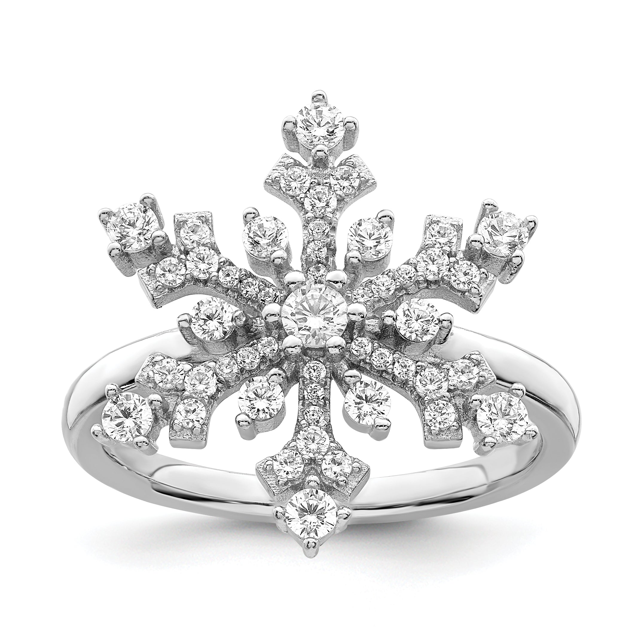 Sterling Silver Rhodium-plated CZ Snowflake Ring Main image