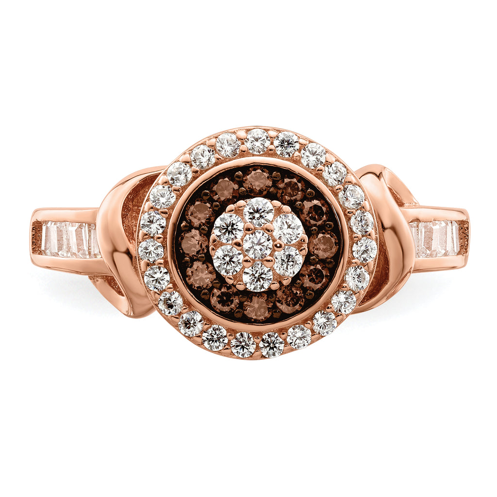 Sterling Silver Rose-tone Black Rhodium-plated CZ Fancy Ring