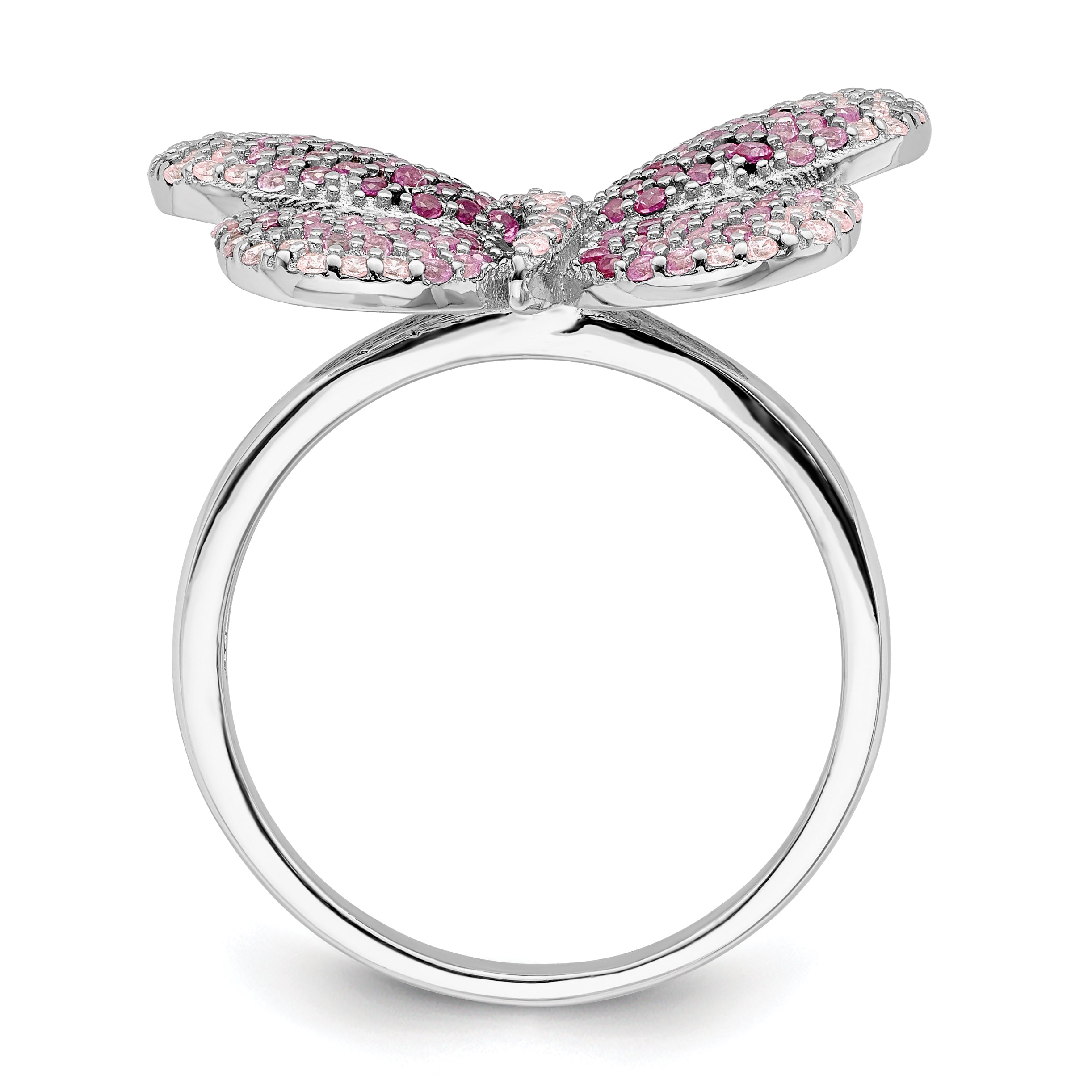 Sterling Silver Rhodium-plated Polished Pink CZ Butterfly Ring Secondary image