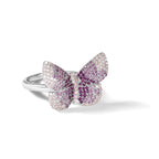 Sterling Silver Rhodium-plated Polished Pink CZ Butterfly Ring, Size 6–8 - Sophia Jewelers