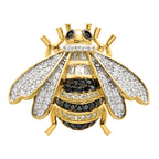 Sterling Silver Blk/White RH-plated Gold-tone CZ Bumblebee Ring