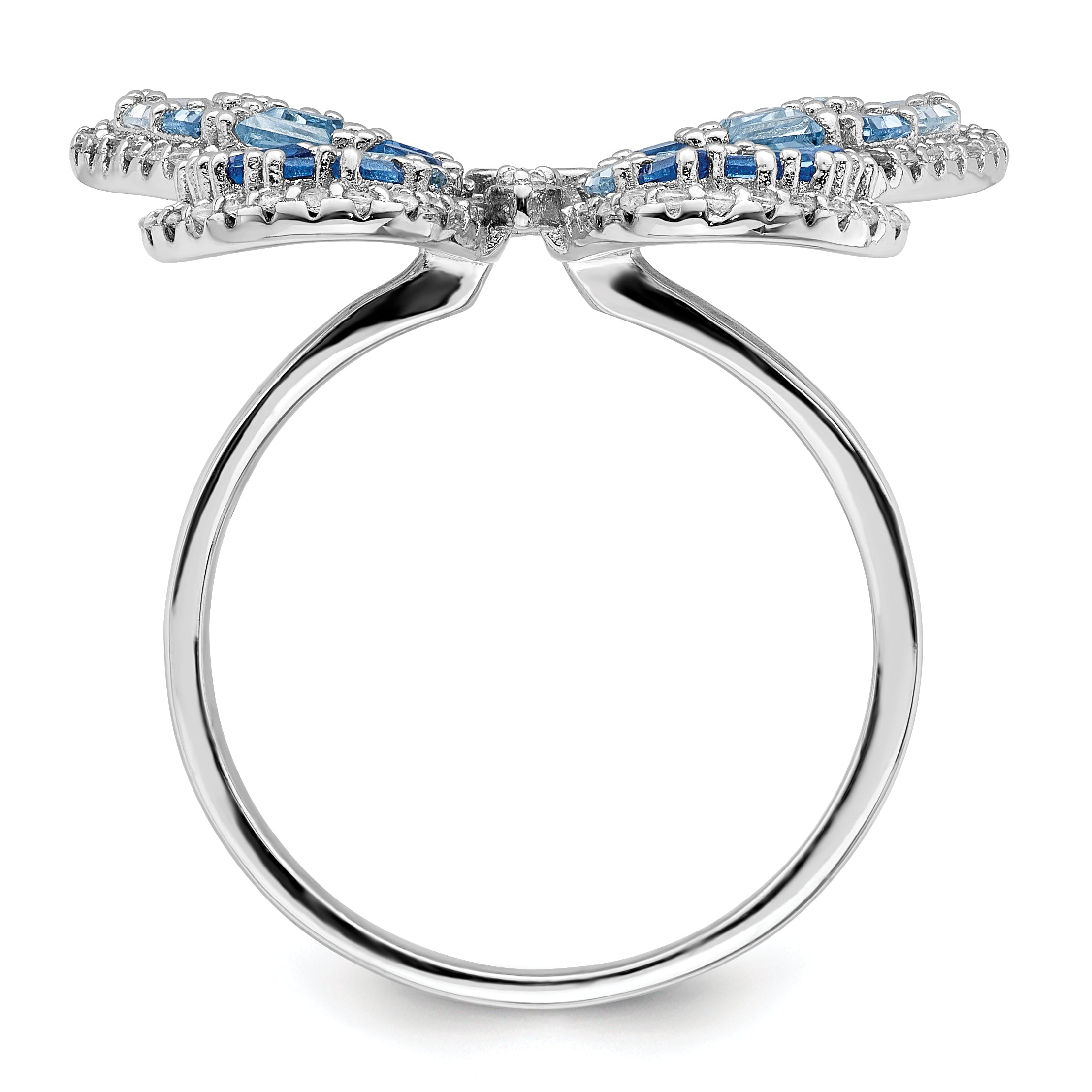 Sterling Silver Rhodium-plated Polished Blue & White CZ Butterfly Ring Secondary image