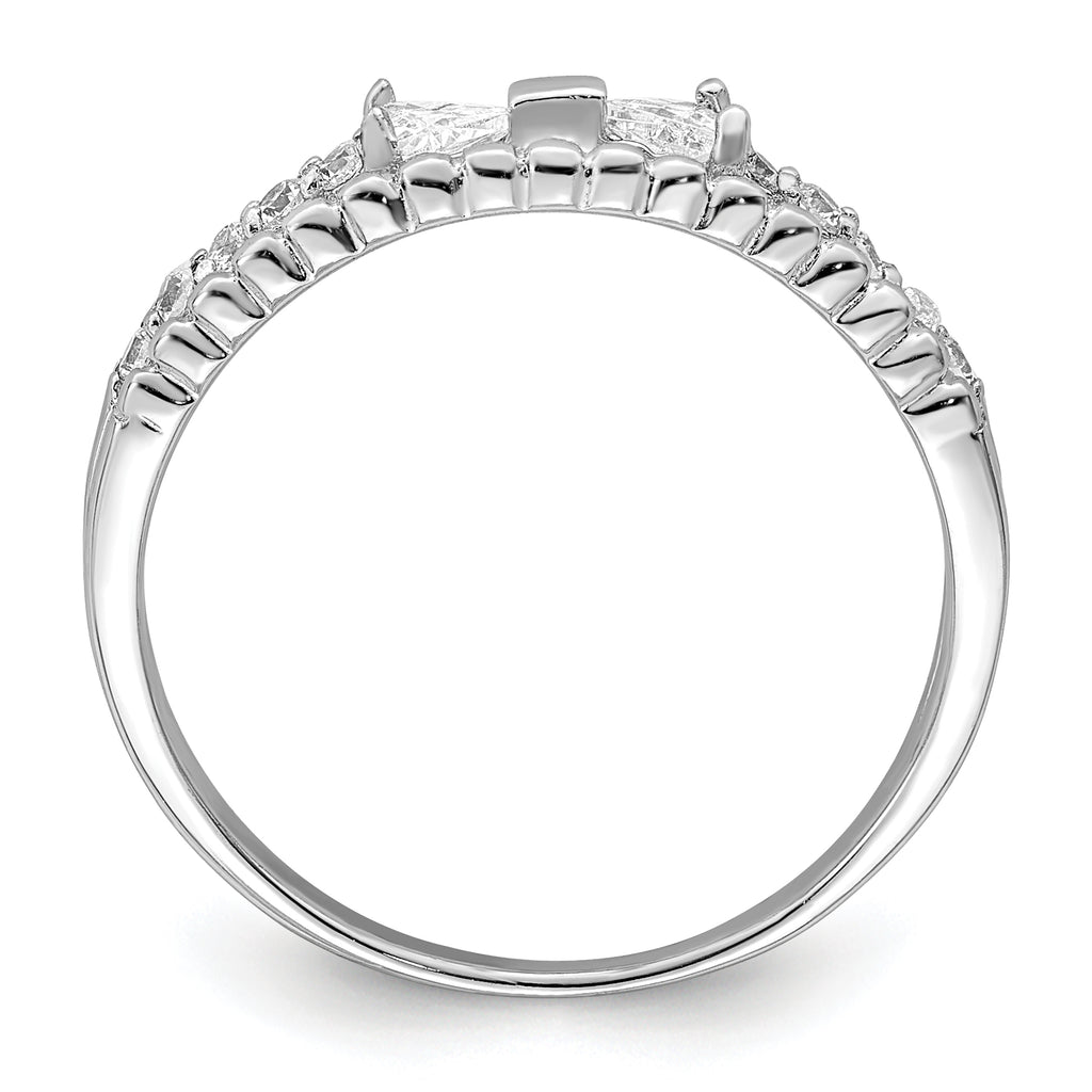 Sterling Silver Rhodium-Plated Polished Double Cubic Zirconi Bow Ring