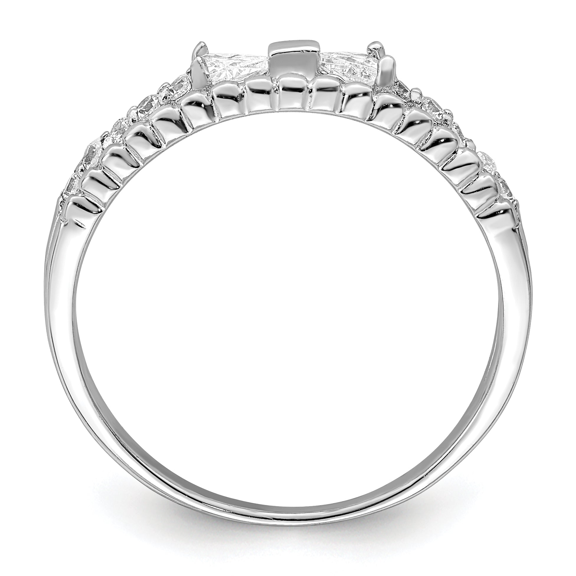 Sterling Silver Rhodium-Plated Polished Double Cubic Zirconi Bow Ring