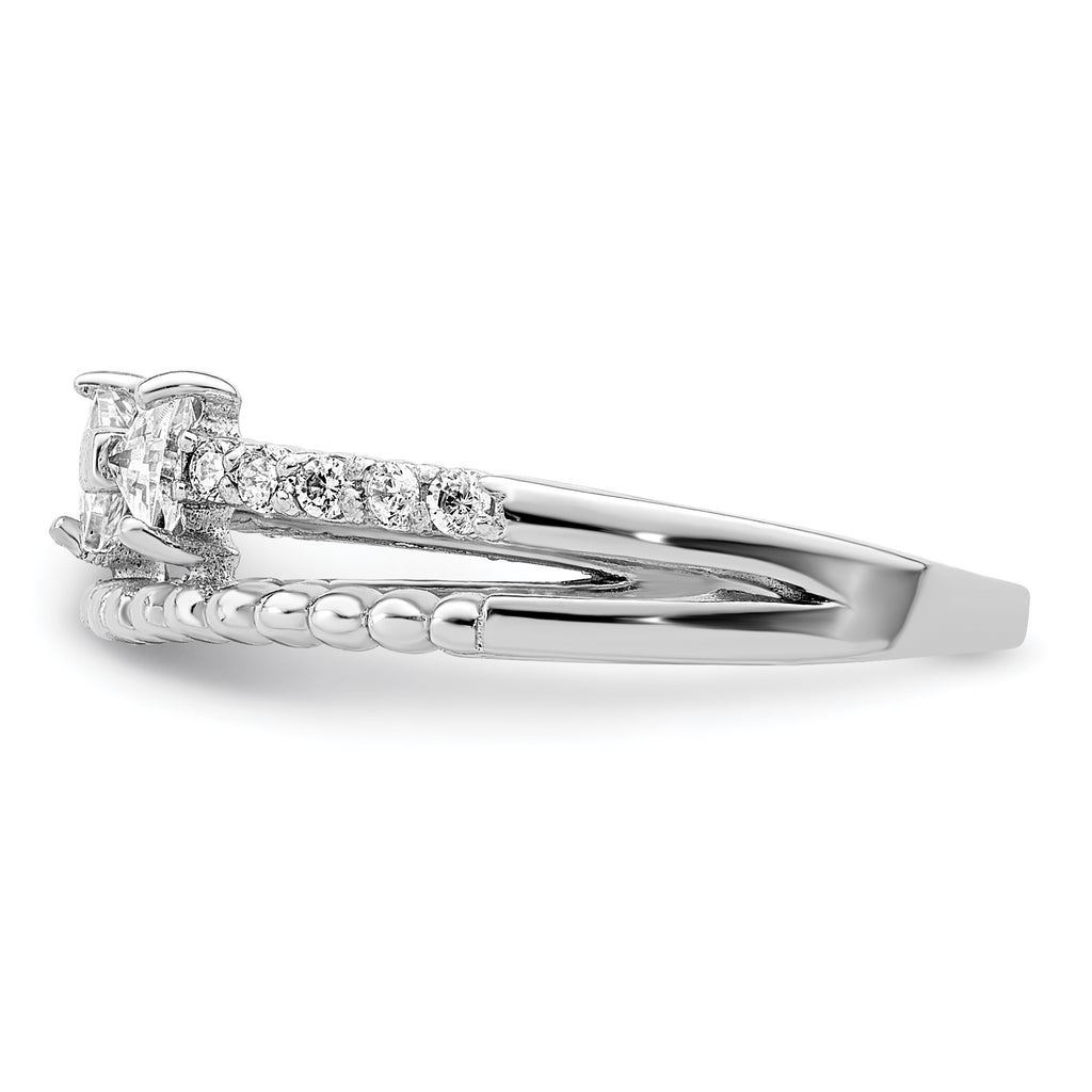 Sterling Silver Rhodium-Plated Polished Double Cubic Zirconi Bow Ring