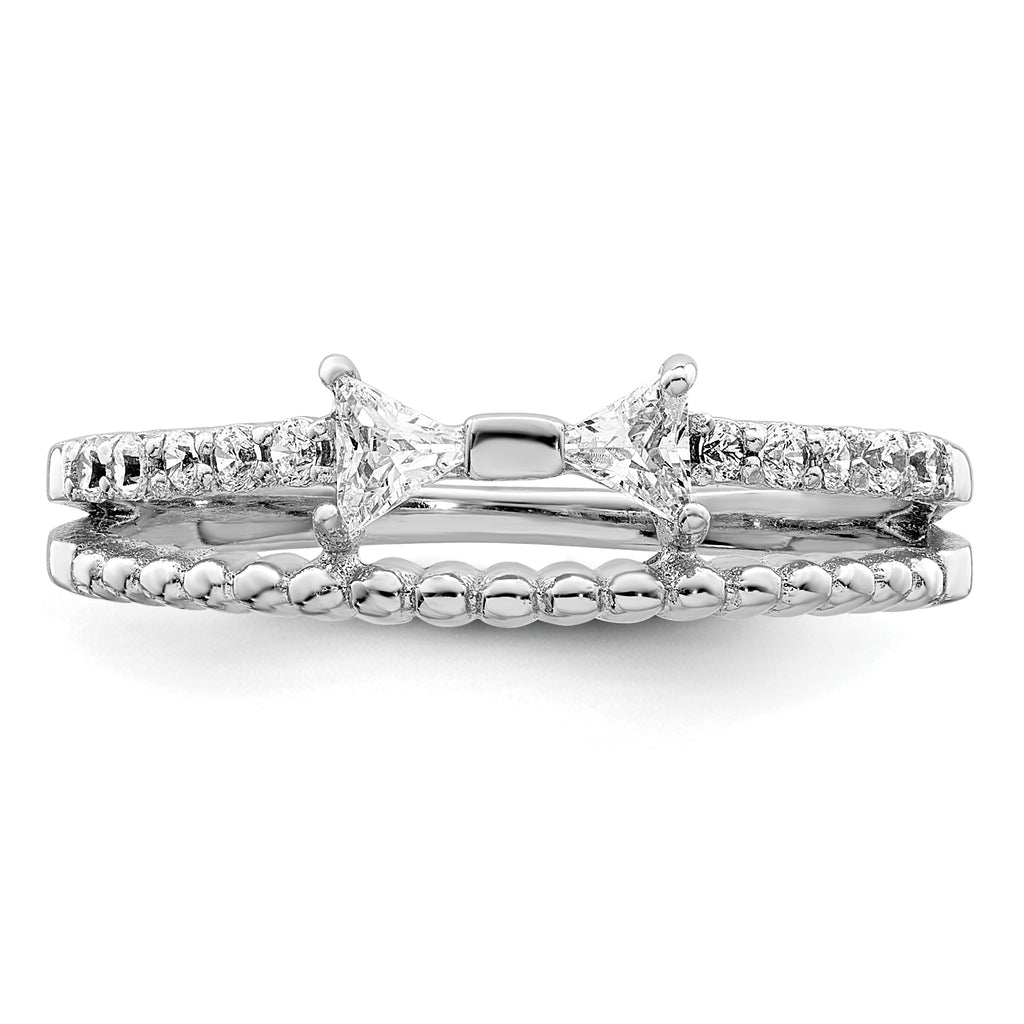 Sterling Silver Rhodium-Plated Polished Double Cubic Zirconi Bow Ring