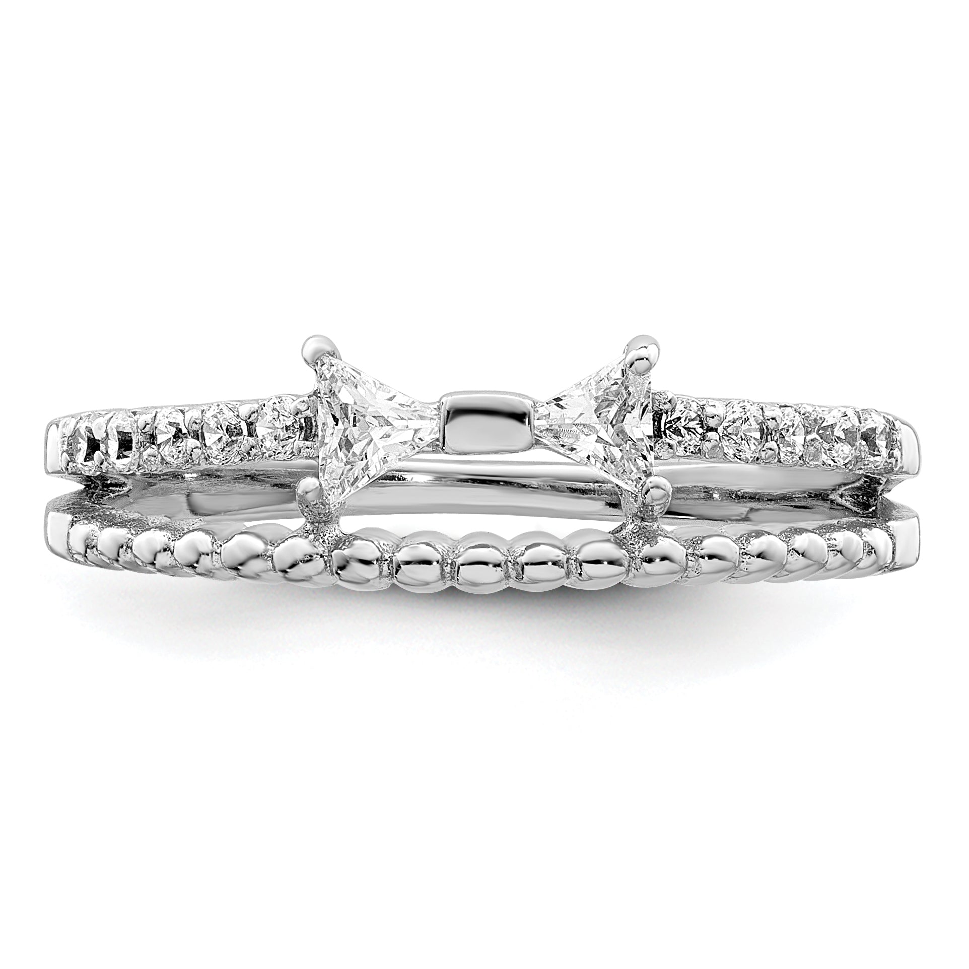 Sterling Silver Rhodium-Plated Polished Double Cubic Zirconi Bow Ring