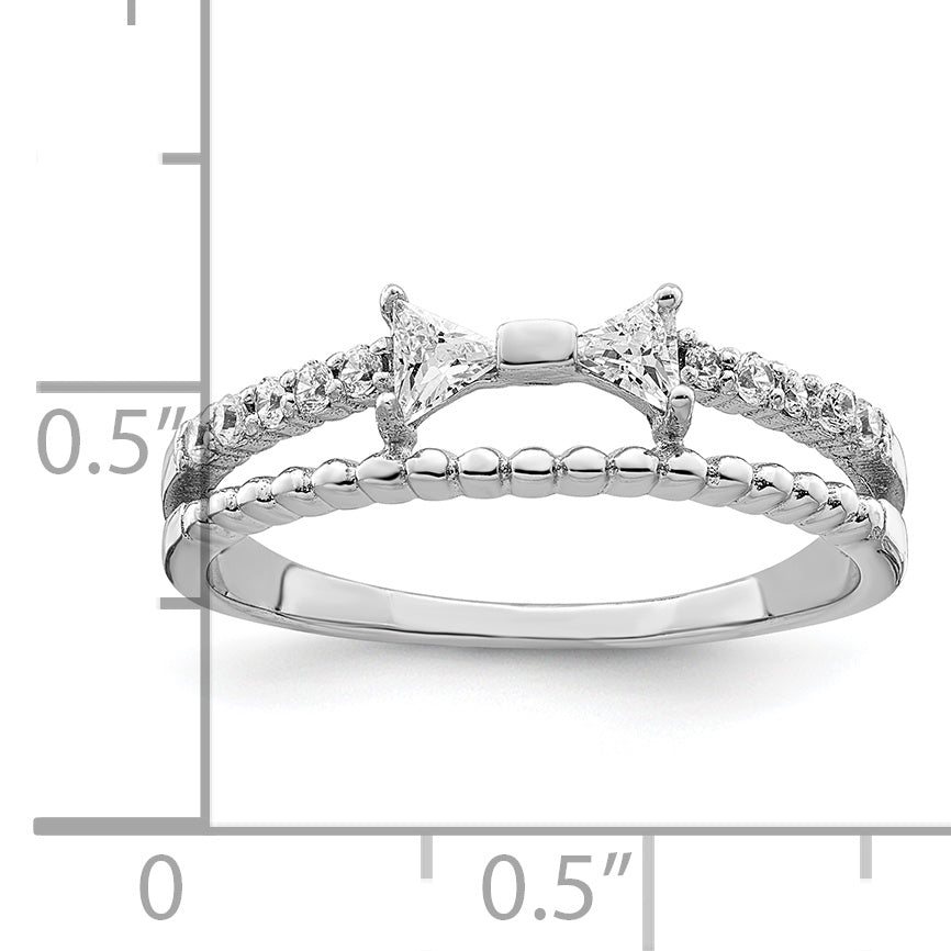 Sterling Silver Rhodium-Plated Polished Double Cubic Zirconi Bow Ring