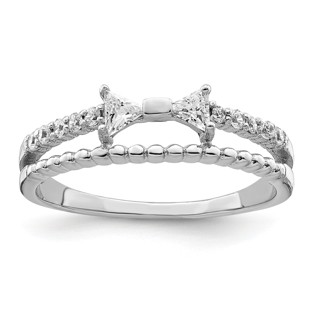 Sterling Silver Rhodium-Plated Polished Double Cubic Zirconi Bow Ring