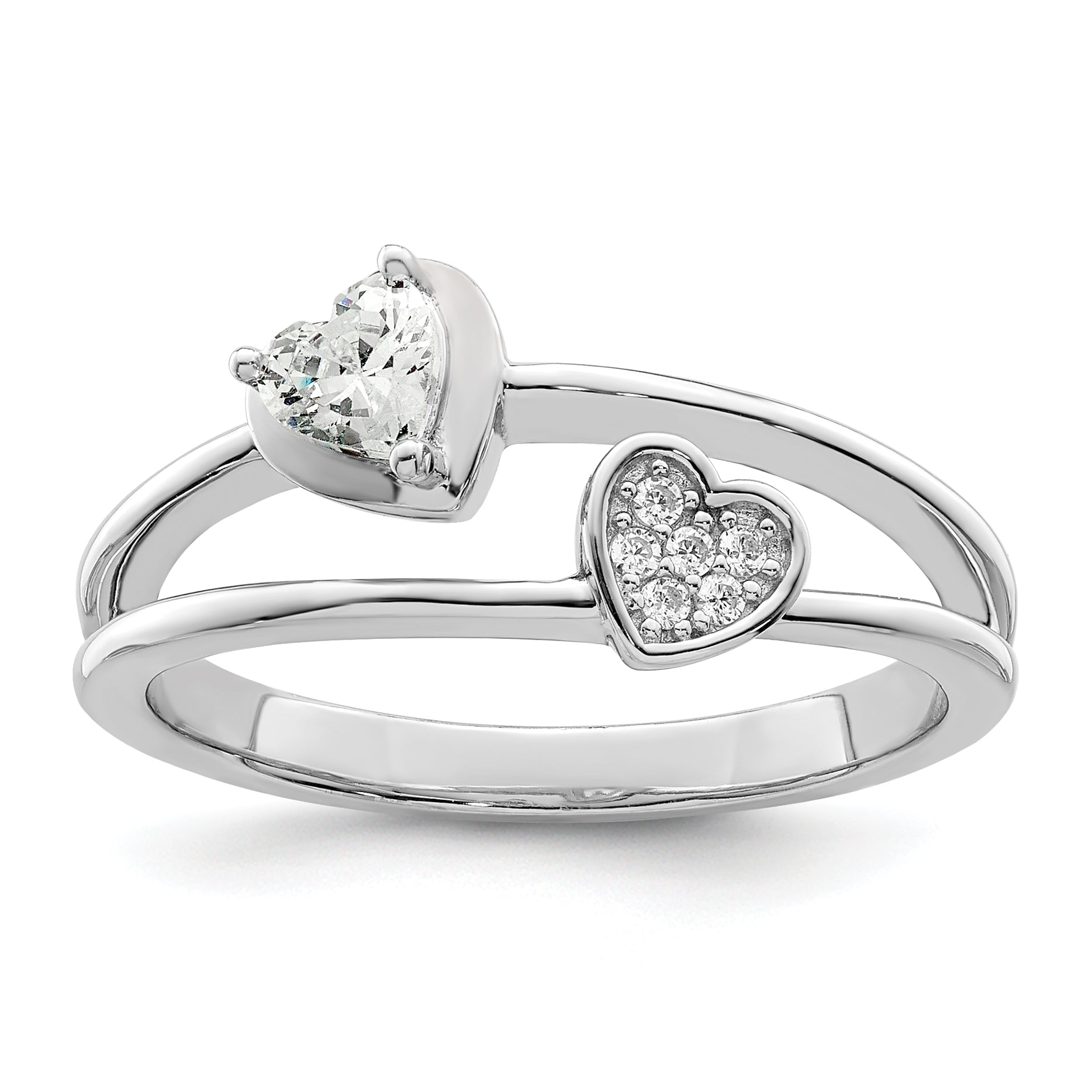 Sterling Silver Rhodium plated CZ Hearts Ring Main image