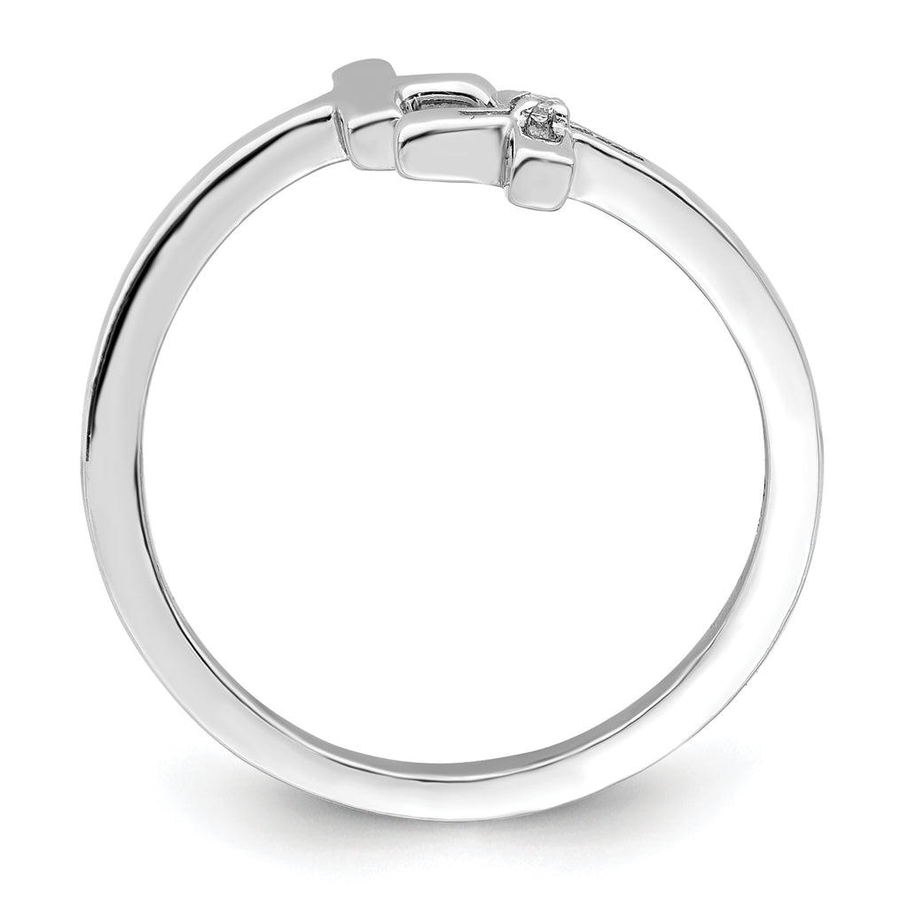 Sterling Silver Rhodium-plated CZ Double Cross Adjustable Ring