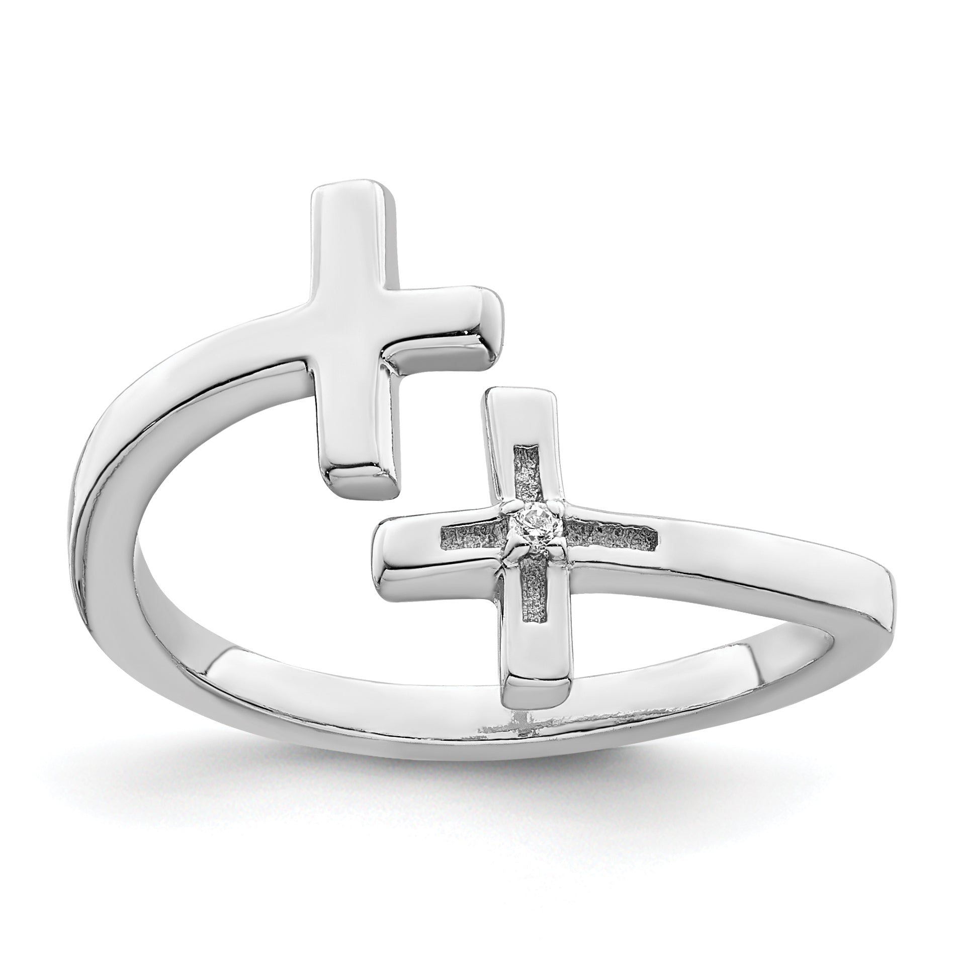 Sterling Silver Rhodium-plated CZ Double Cross Adjustable Ring Main image