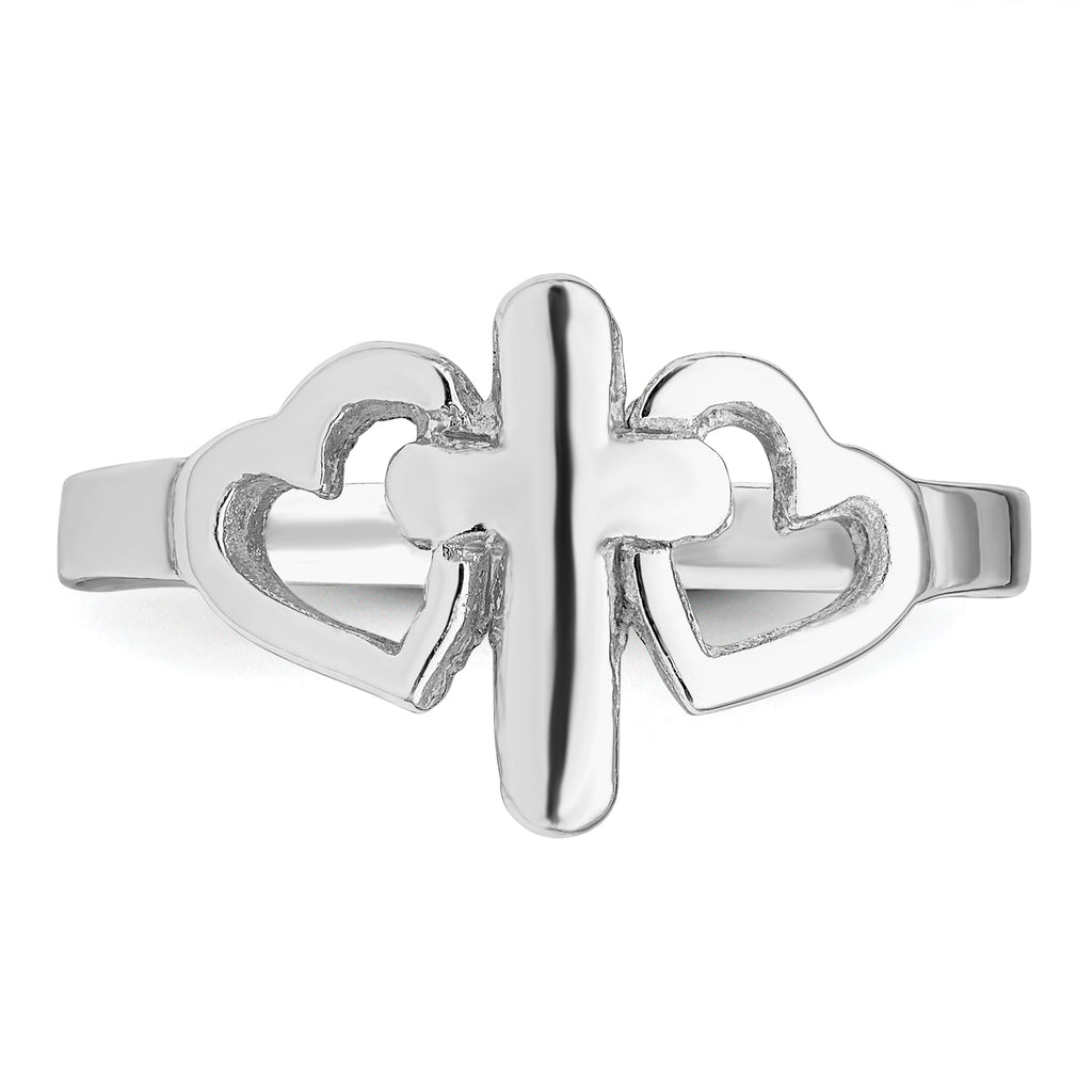 Sterling Silver Rhodium plated Hearts & Cross Ring
