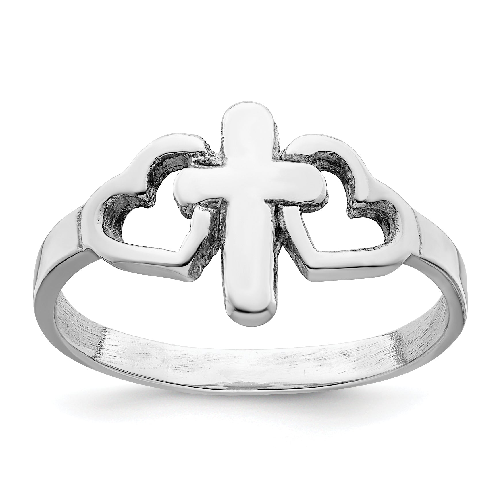 Sterling Silver Rhodium plated Hearts & Cross Ring Main image