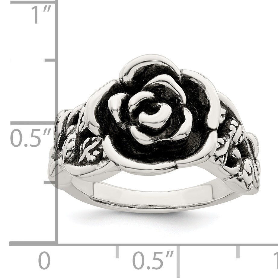 Sterling Silver Antiqued Rose Flower Ring Secondary image