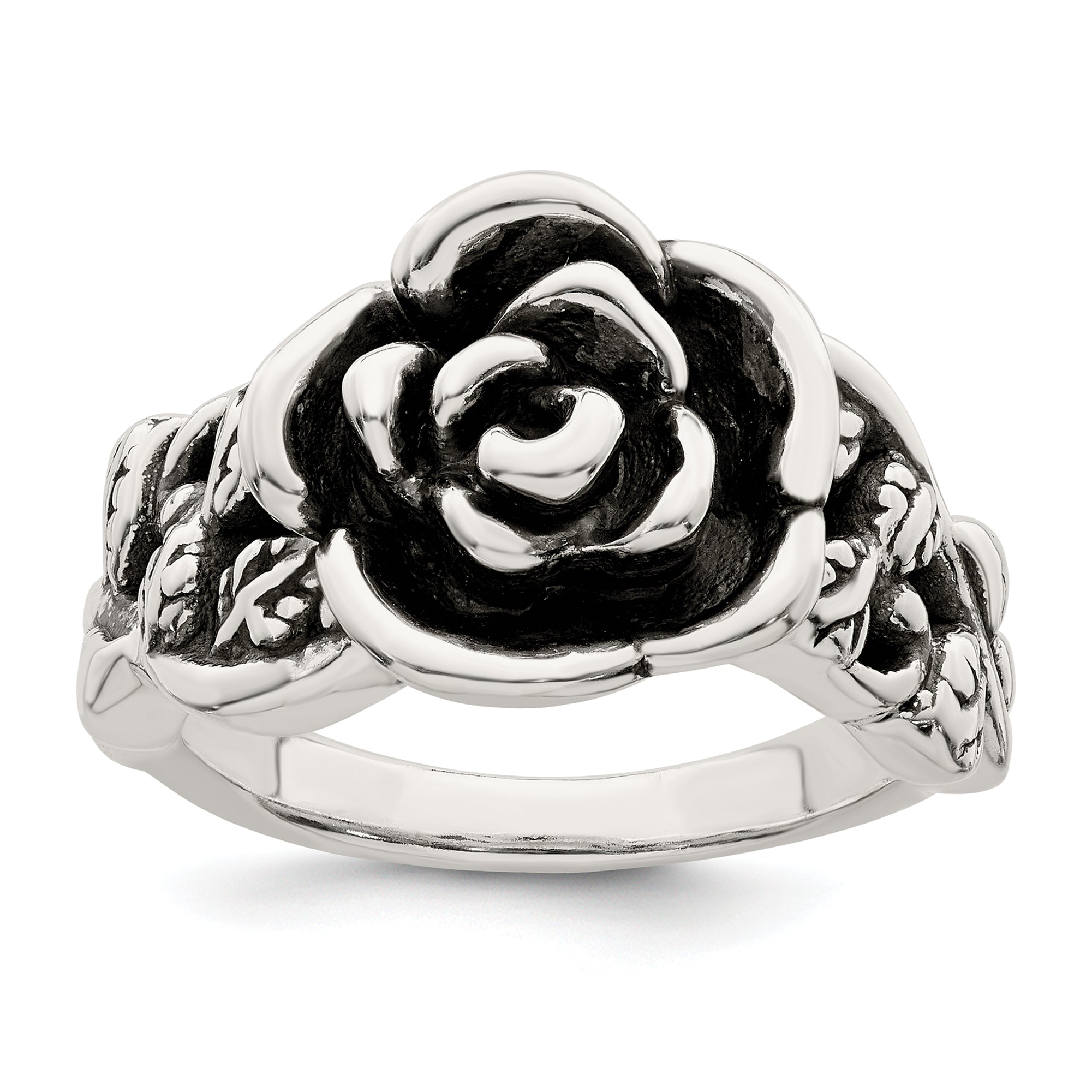 Sterling Silver Antiqued Rose Flower Ring Main image