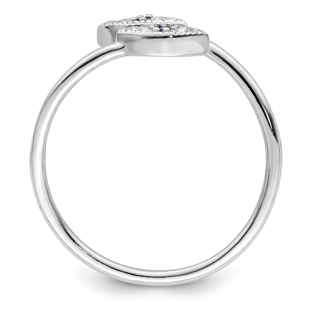 Sterling Silver Rhodium-plated Polished Blue & White CZ Eye Adjustable Ring