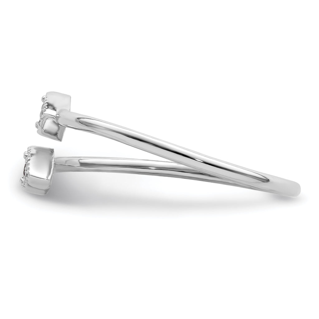 Sterling Silver Rhodium-plated Polished Blue & White CZ Eye Adjustable Ring