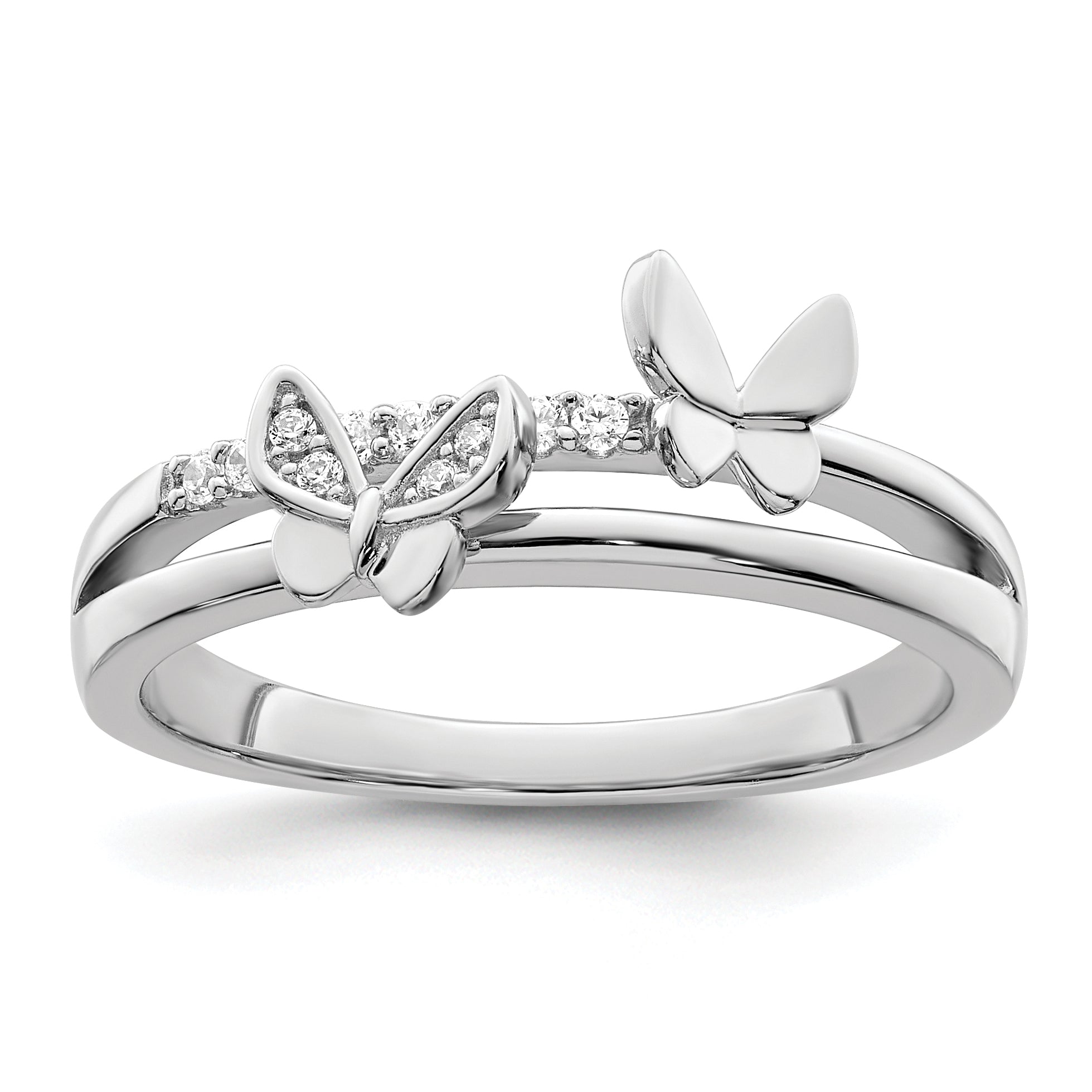 Sterling Silver Rhodium plated CZ Butterflies Ring Main image