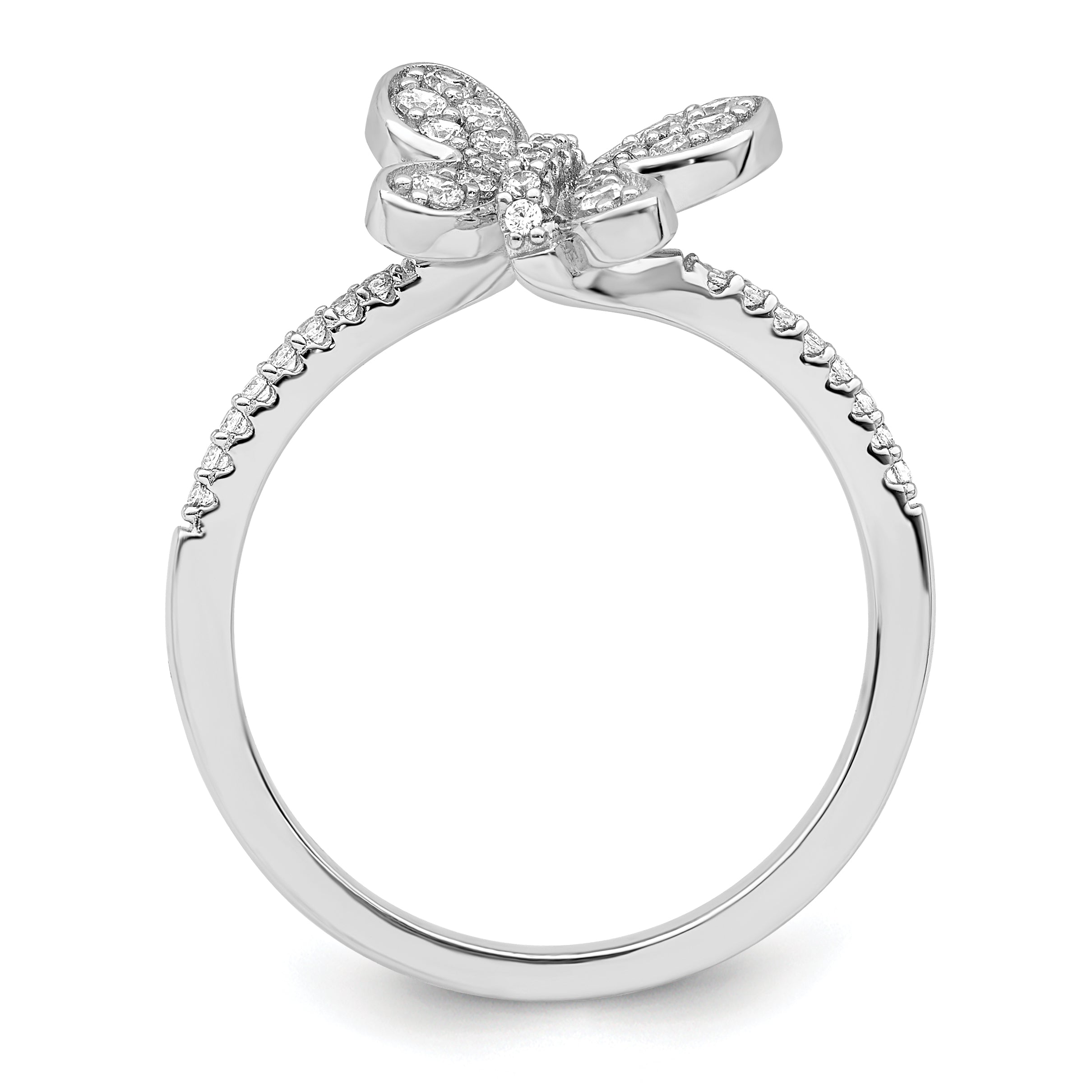 Sterling Silver Rhodium-plated CZ Butterfly Ring Secondary image