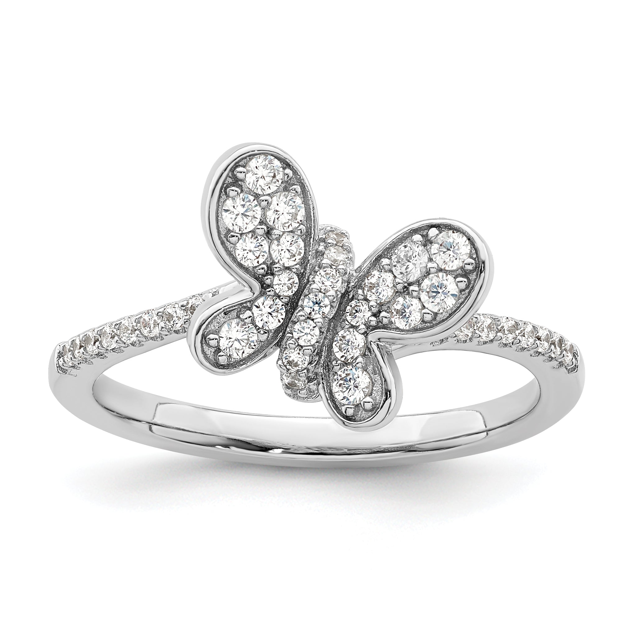Sterling Silver Rhodium-plated CZ Butterfly Ring Main image