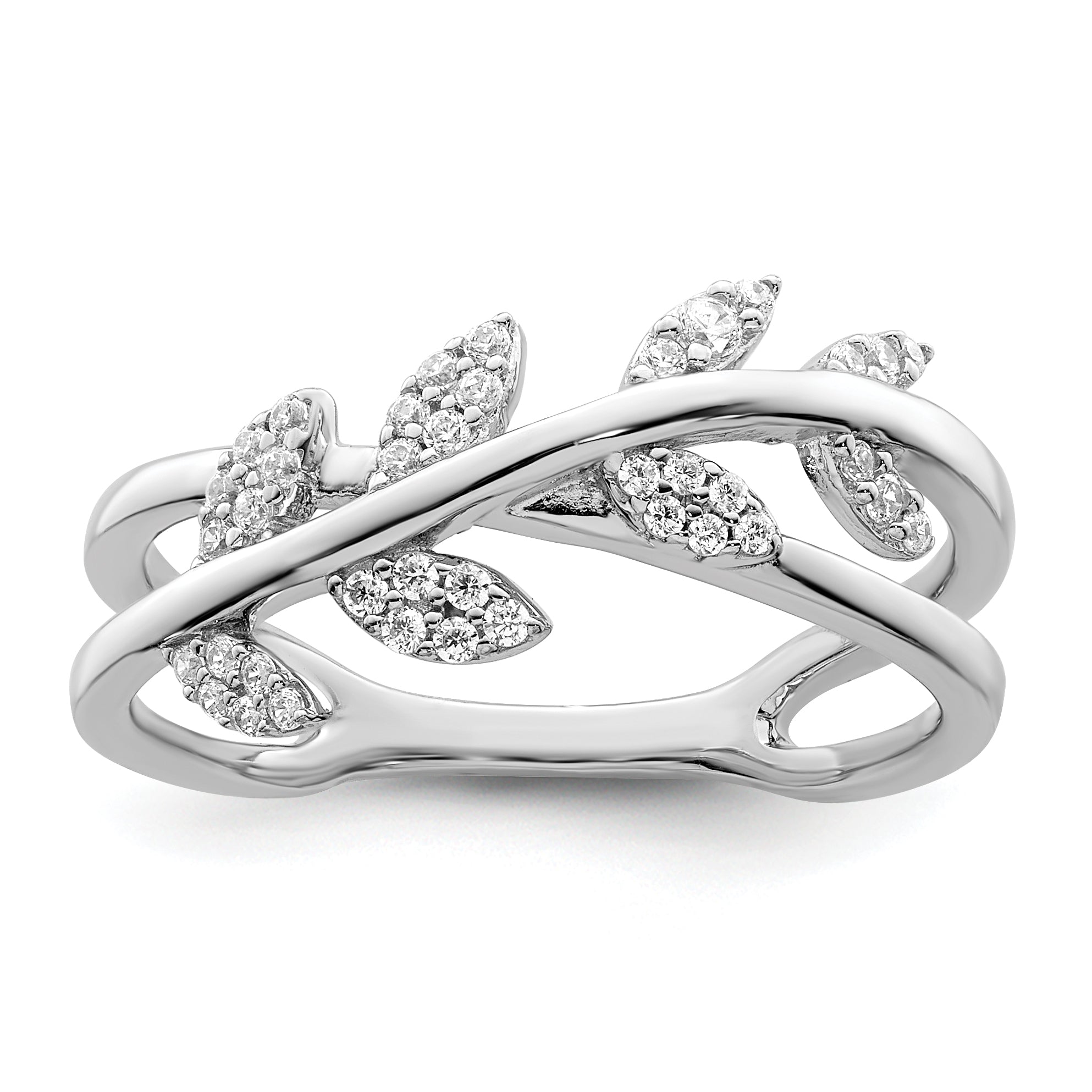 Sterling Silver Rhodium plated CZ Leaves Ring Main image