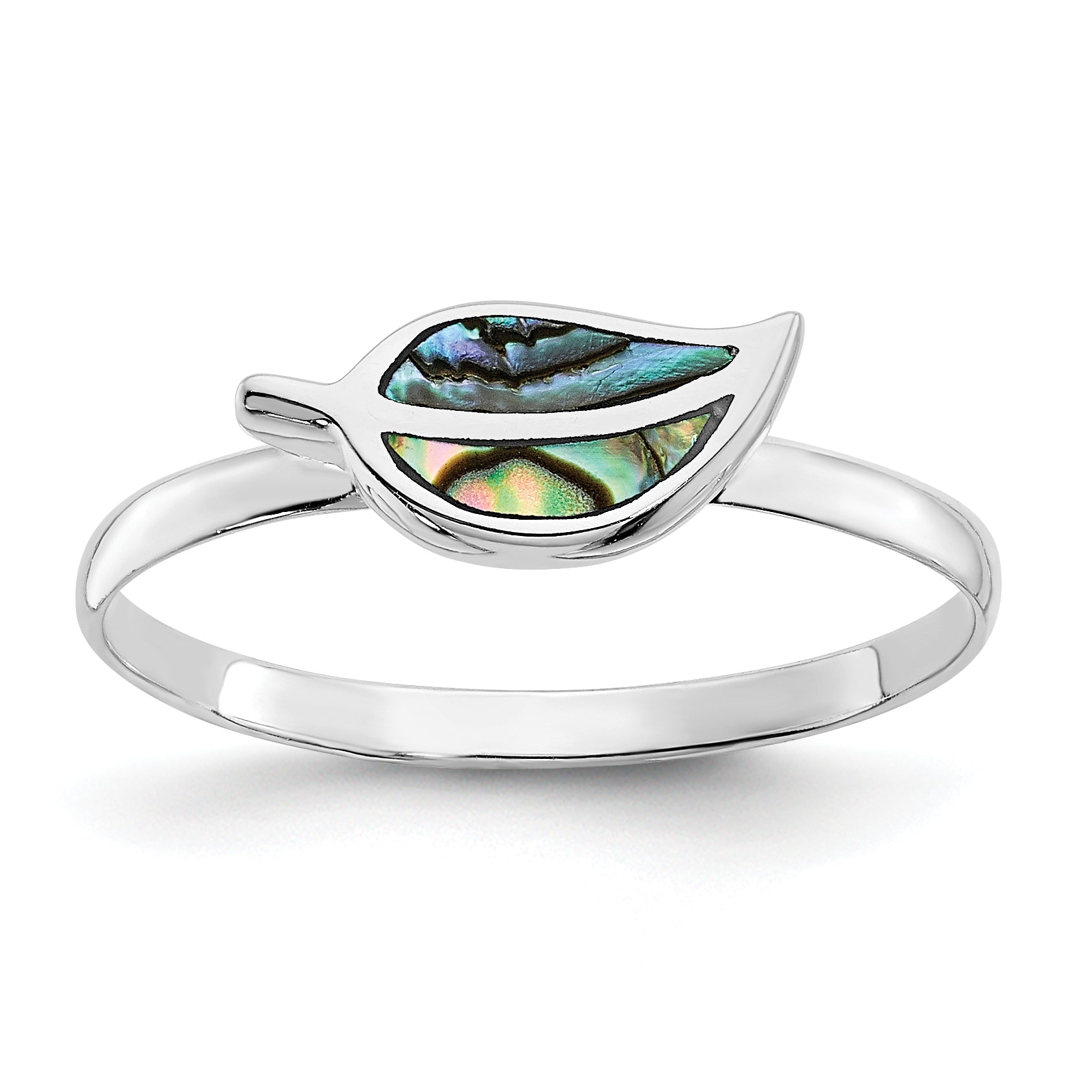 Sterling Silver RH-plated Abalone Leaf Ring Main image