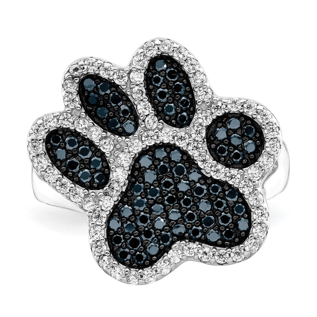 Sterling Silver Rhodium-plated Polished CZ Paw Print Ring - Sophia Jewelers