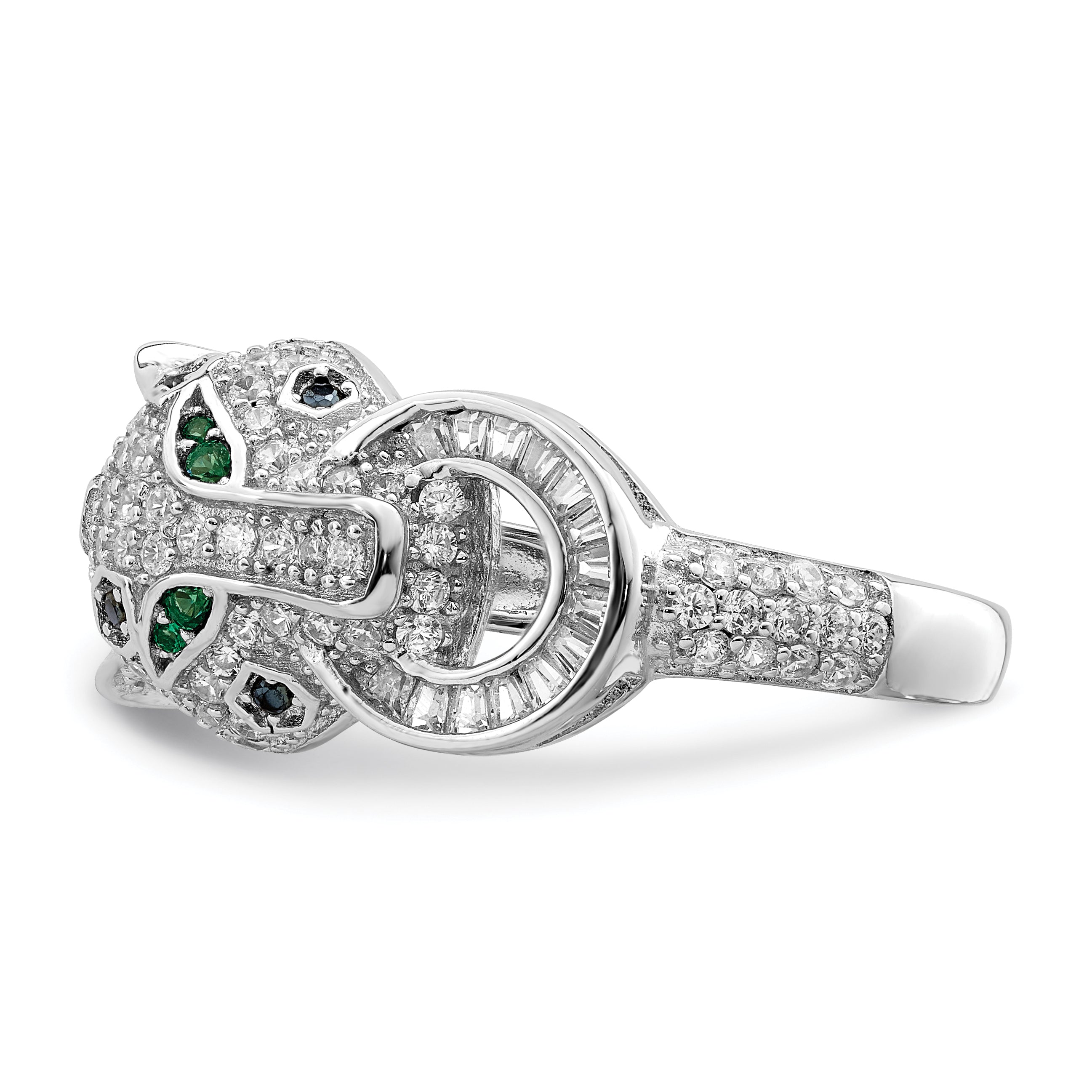Sterling Silver Rhodium-plated Polished CZ Cheetah Ring