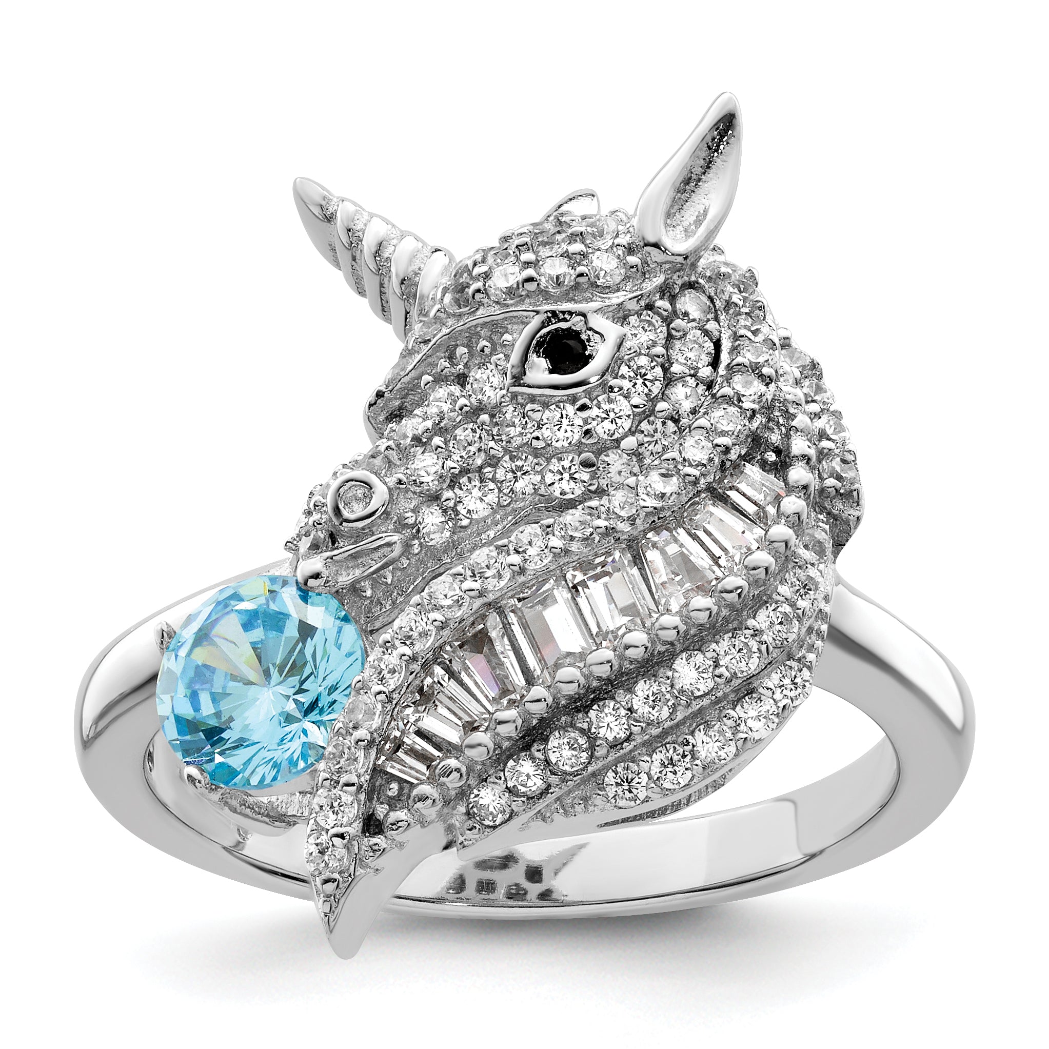 Sterling Silver Rhodium-plated Polished CZ Unicorn Ring Main image