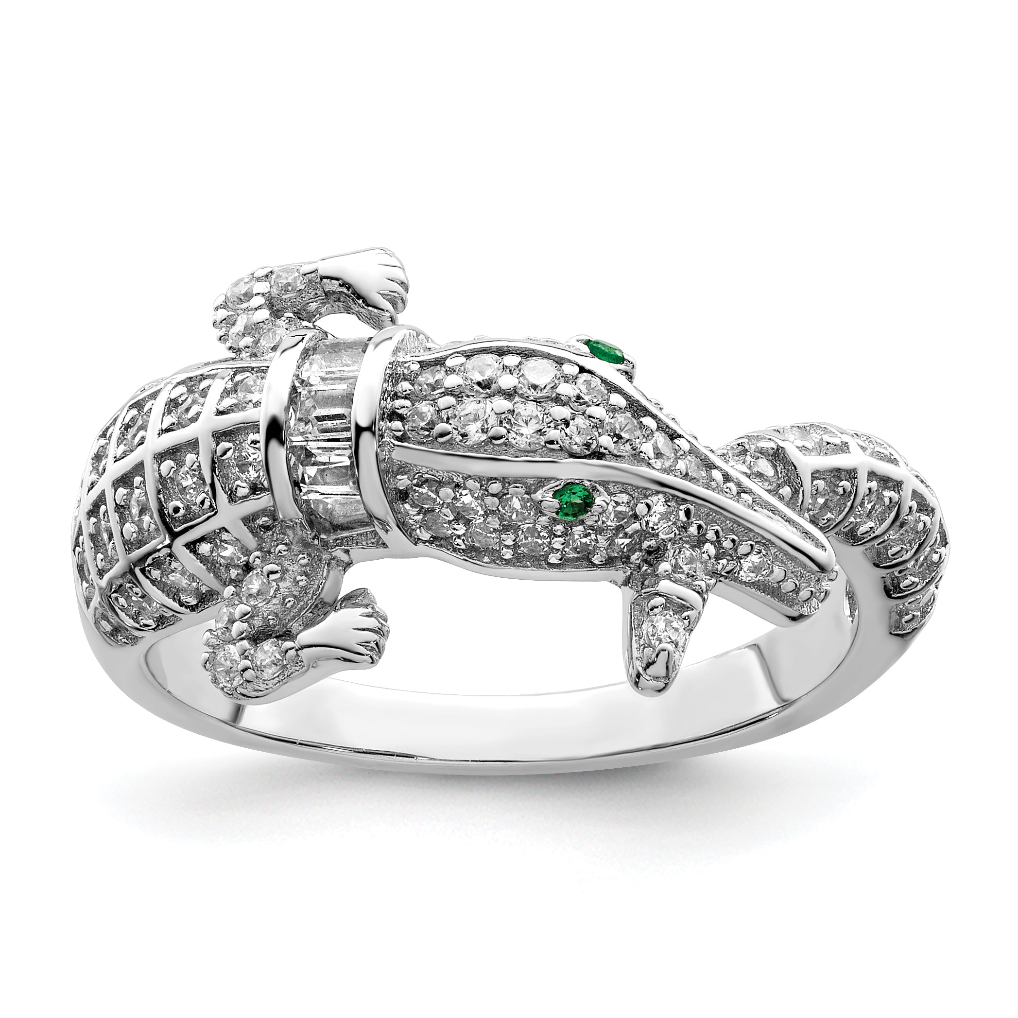 Sterling Silver Rhodium-plated Polished CZ Alligator Ring Main image