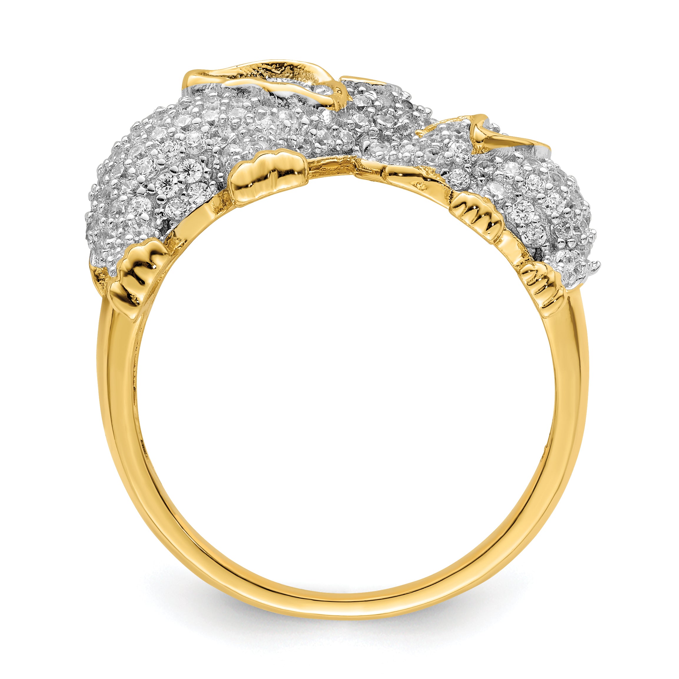 Sterling Silver Rhodium-plated Gold Tone Mom & Baby CZ Elephants Ring Secondary image