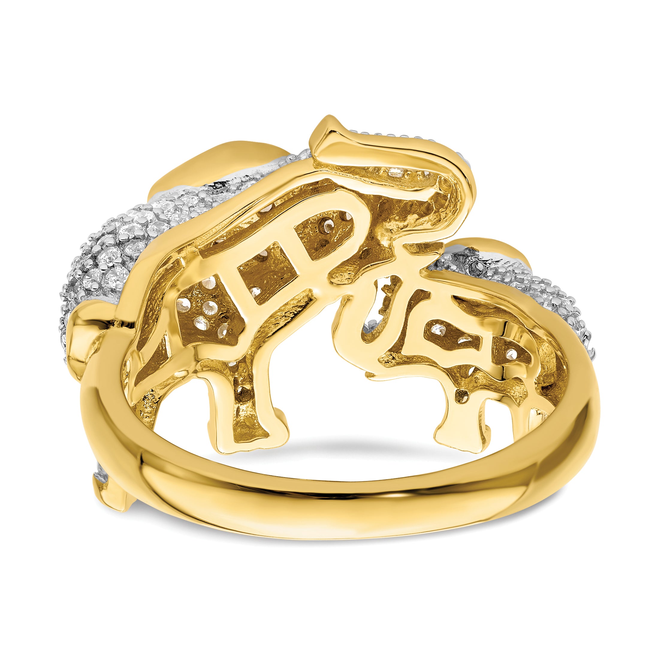 Sterling Silver Rhodium-plated Gold Tone Mom & Baby CZ Elephants Ring