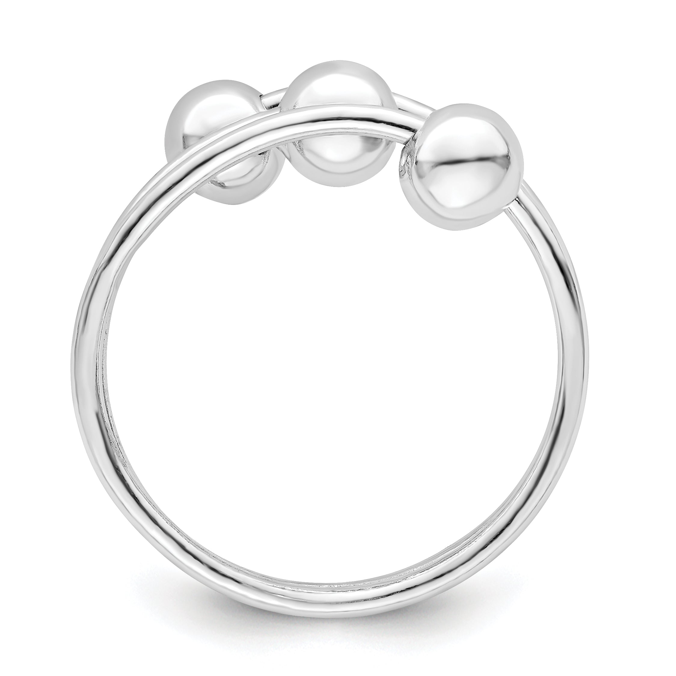 Sterling Silver Rhodium-Plated Polished 3 Ball Ring
