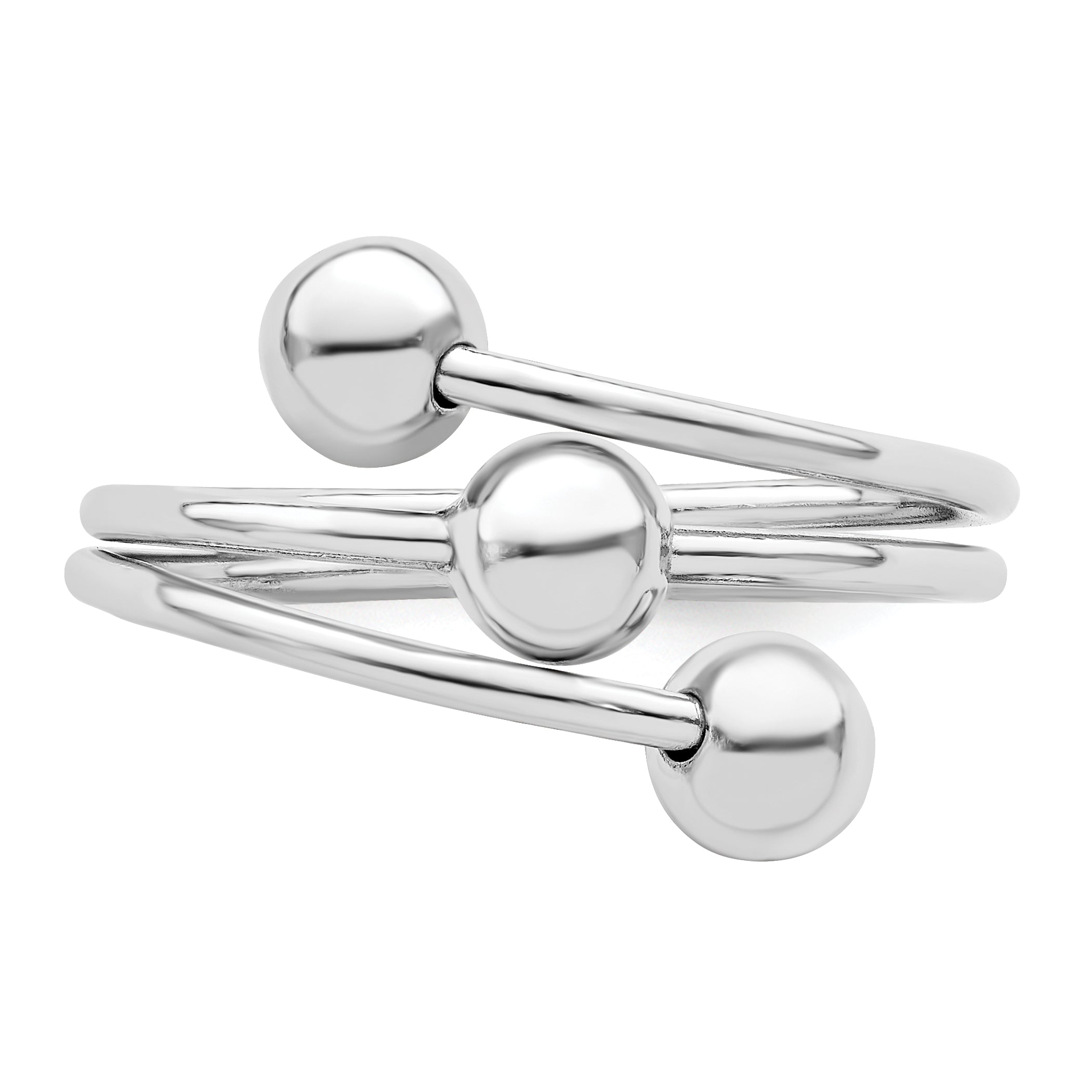 Sterling Silver Rhodium-Plated Polished 3 Ball Ring