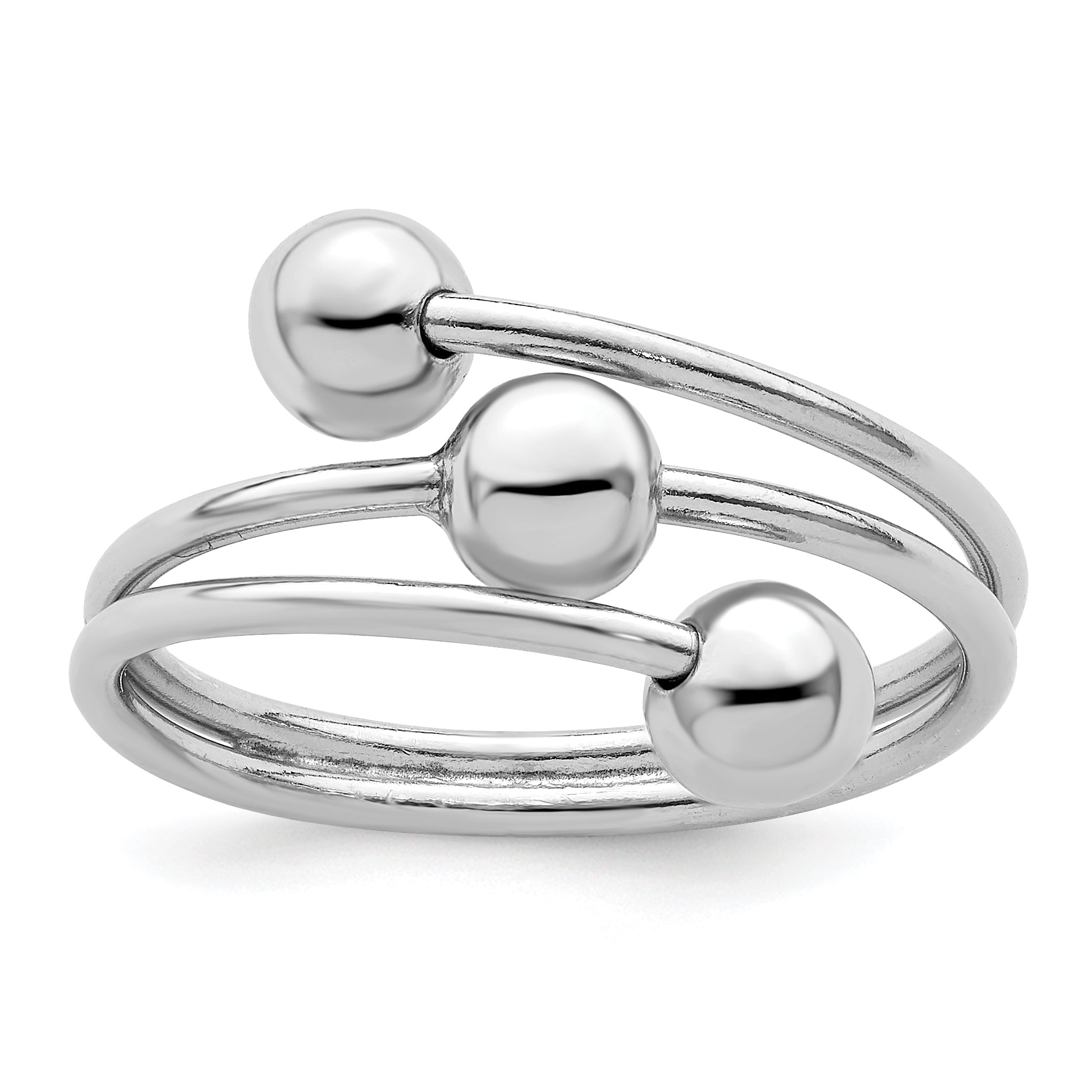 Sterling Silver Rhodium-Plated Polished 3 Ball Ring