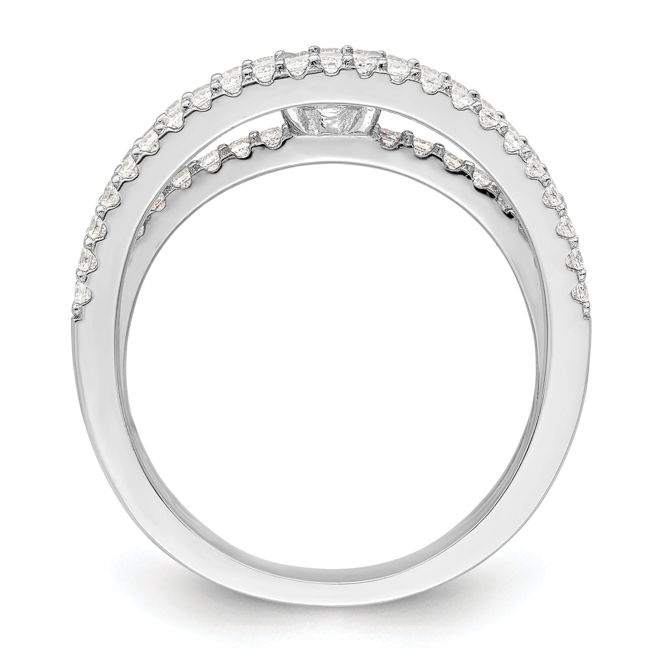 Sterling Silver Rhodium-plated CZ 3 Row Ring