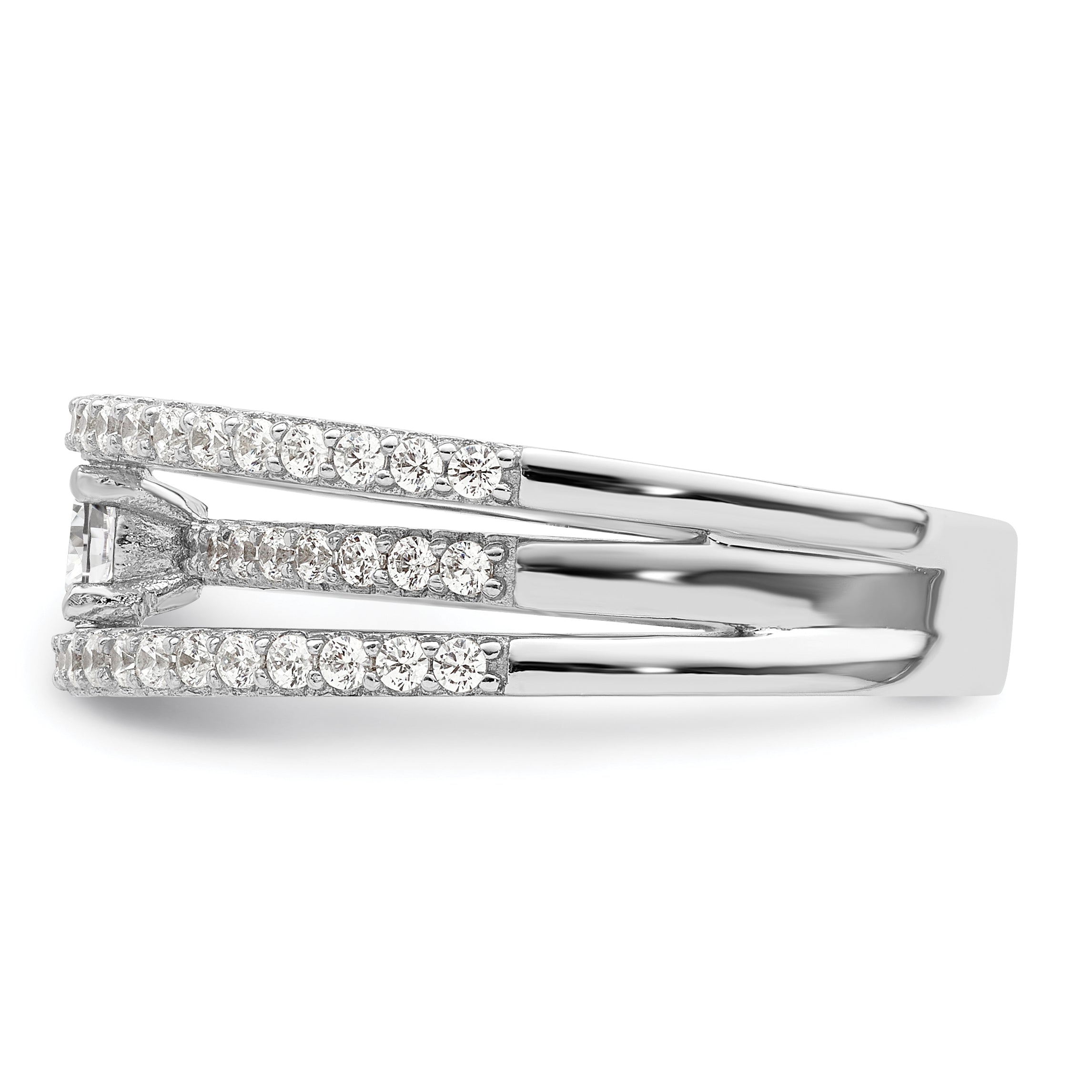 Sterling Silver Rhodium-plated CZ 3 Row Ring