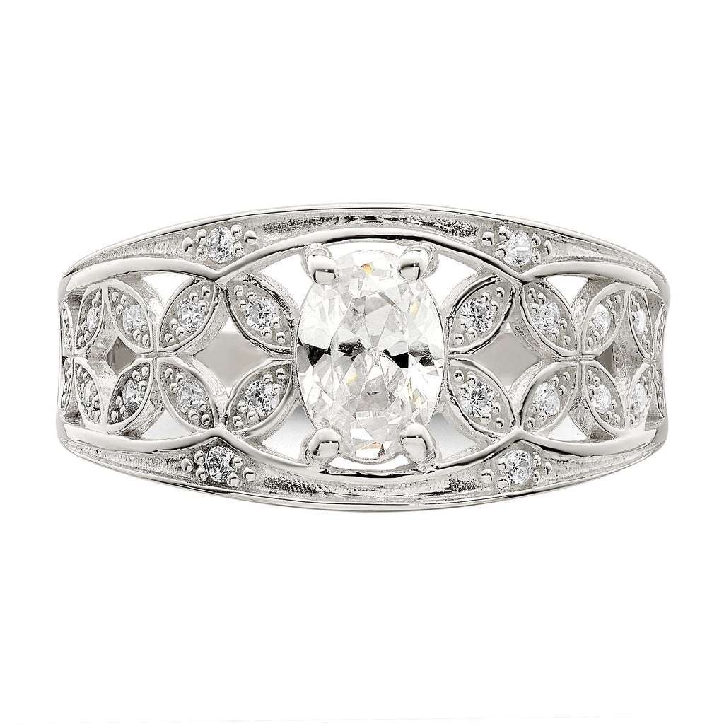 Sterling Silver Cubic Zirconi Flower Ring