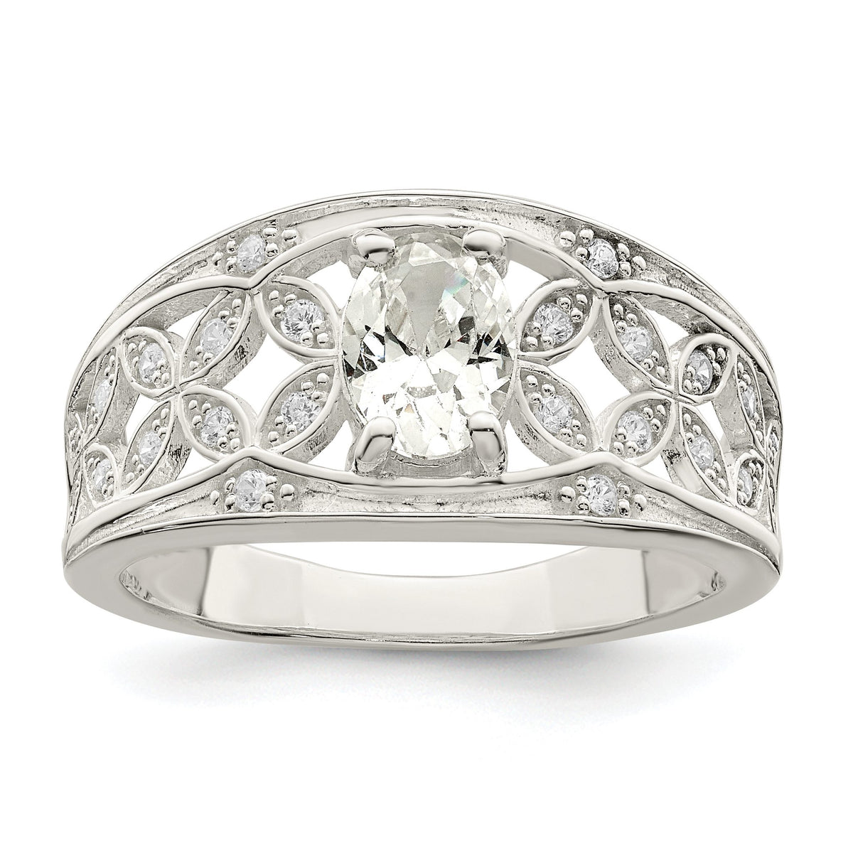Sterling Silver Cubic Zirconi Flower Ring, Size 6 - Sophia Jewelers Main image