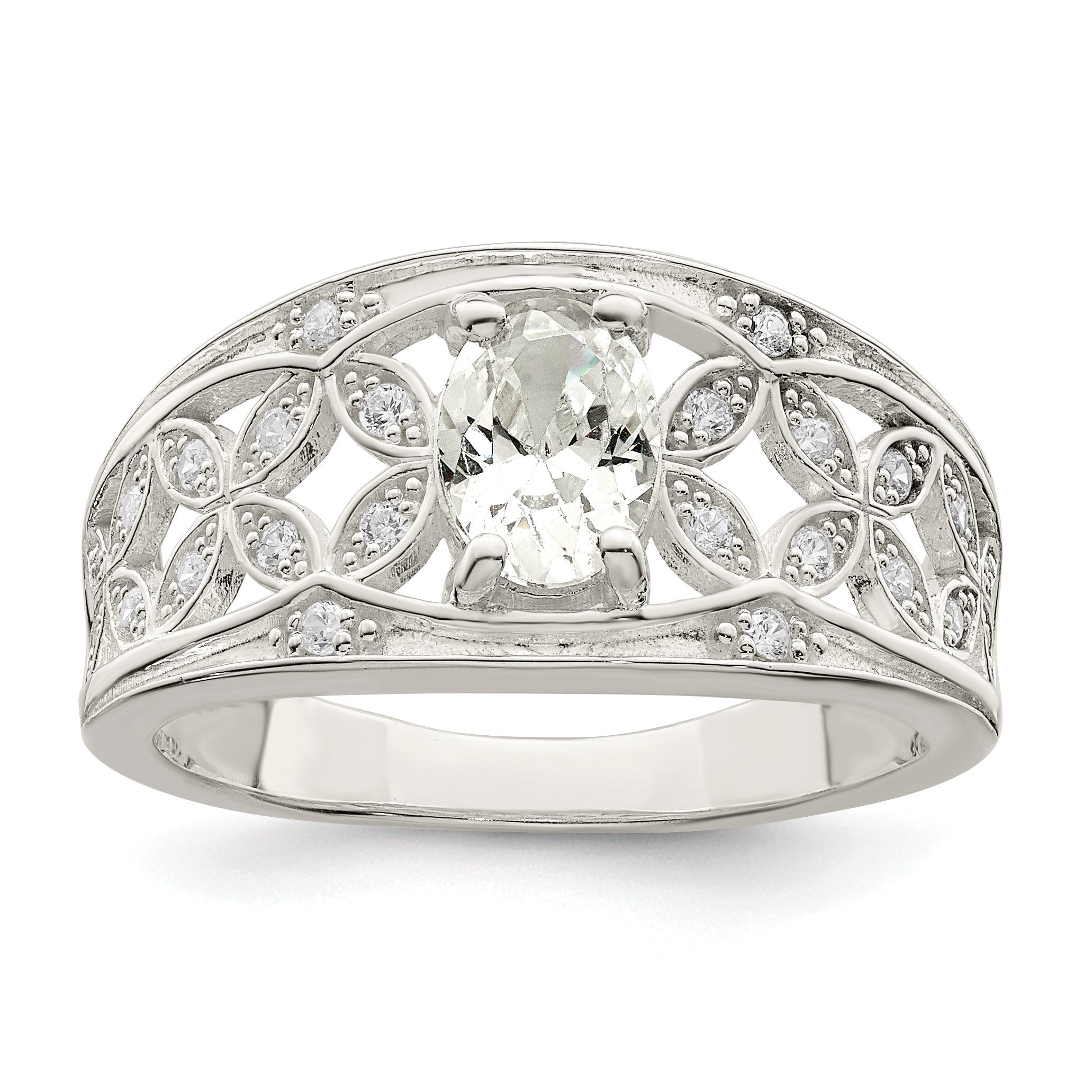 Sterling Silver Cubic Zirconi Flower Ring Main image