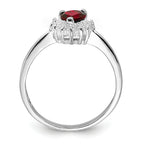 Sterling Silver Rhodium-plated Garnet & CZ Heart Ring