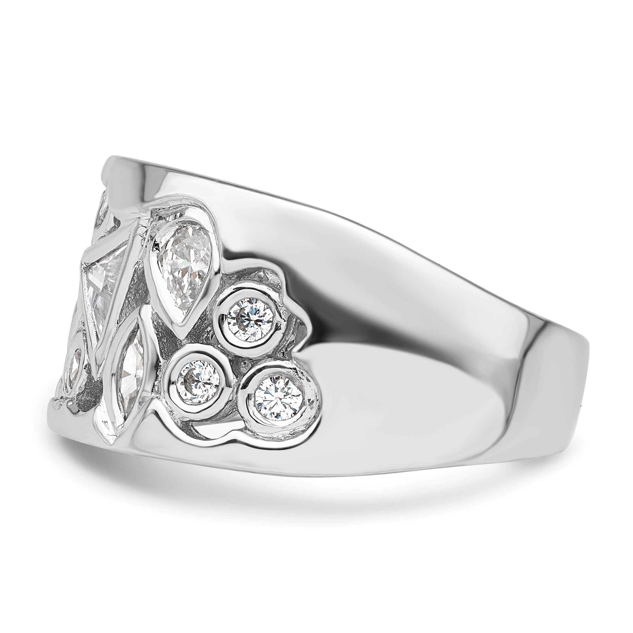 Sterling Silver Rhodium-plated Multi-shaped CZ Ring