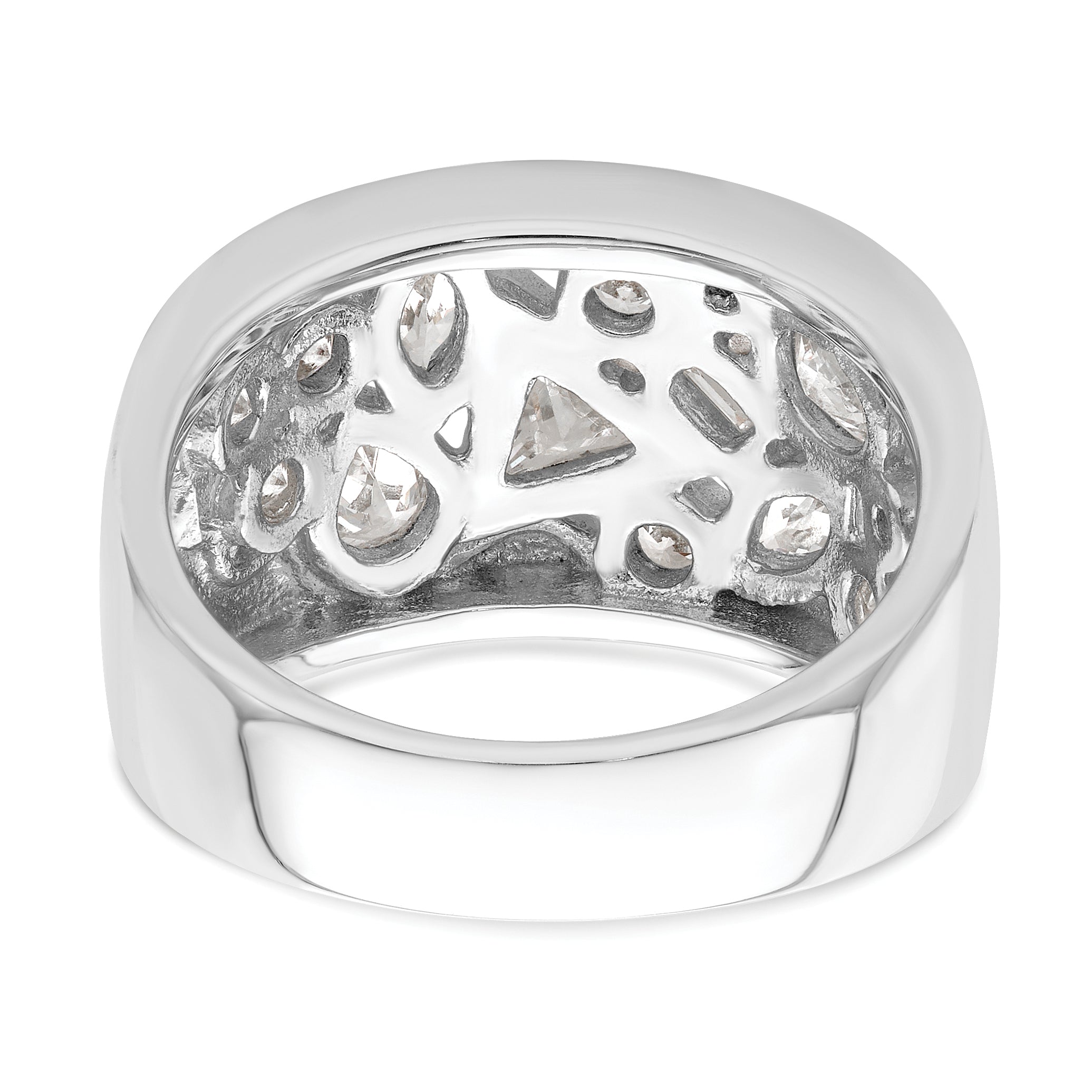 Sterling Silver Rhodium-plated Multi-shaped CZ Ring