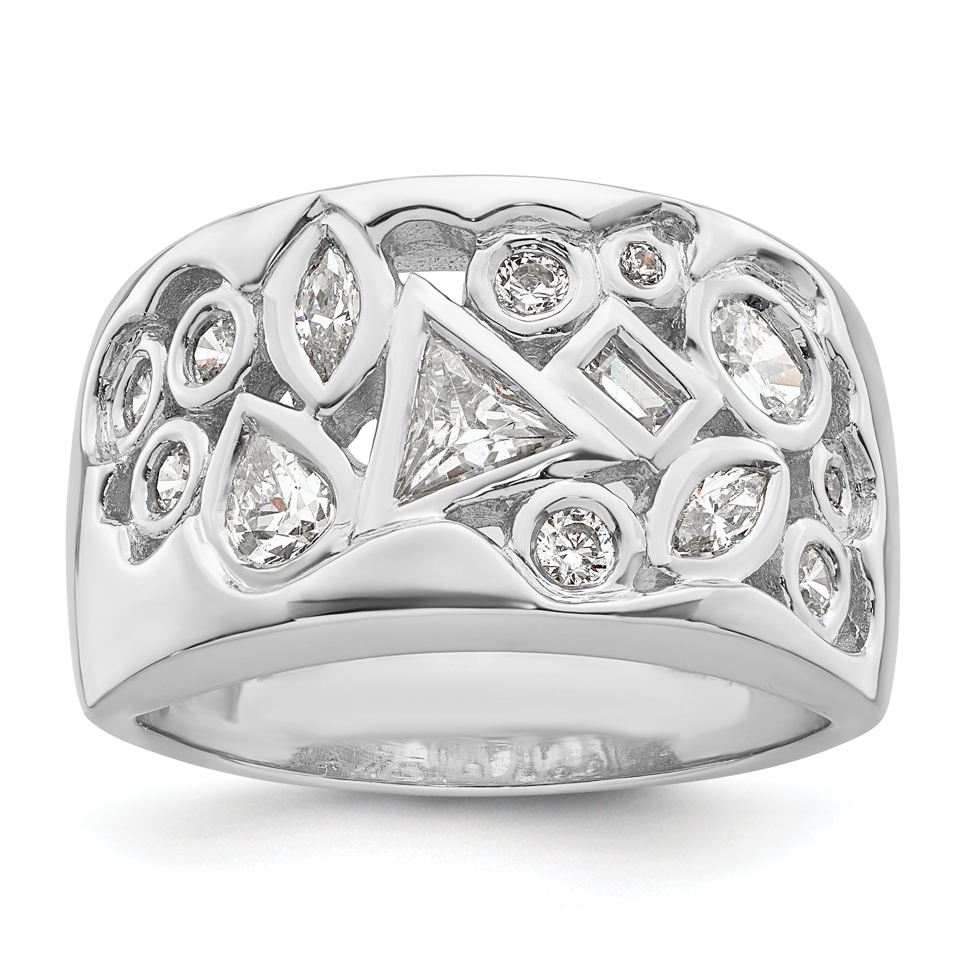 Sterling Silver Rhodium-plated Multi-shaped CZ Ring Main image