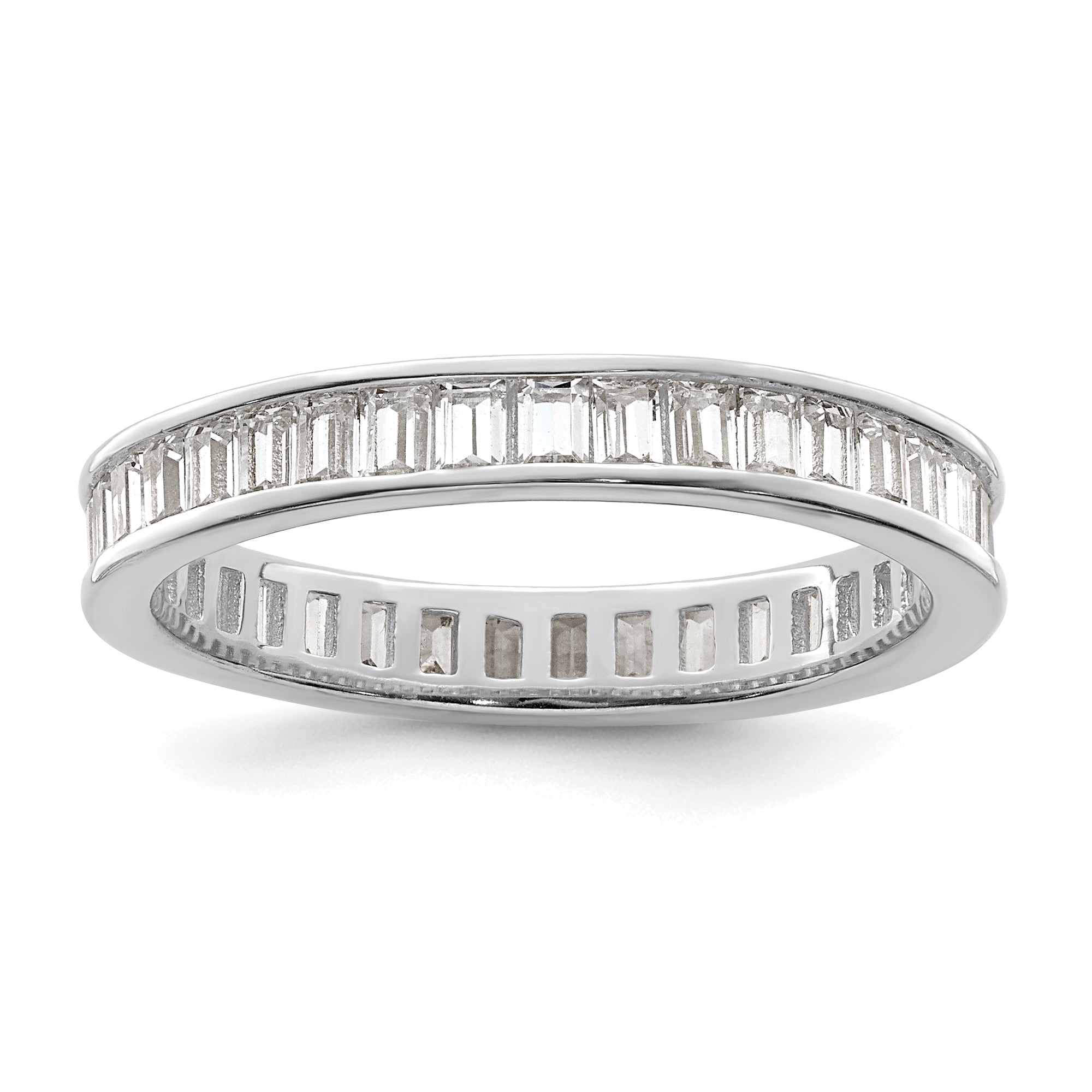 Sterling Silver Polished Rhodium-plated Channel Set CZ Band Main image