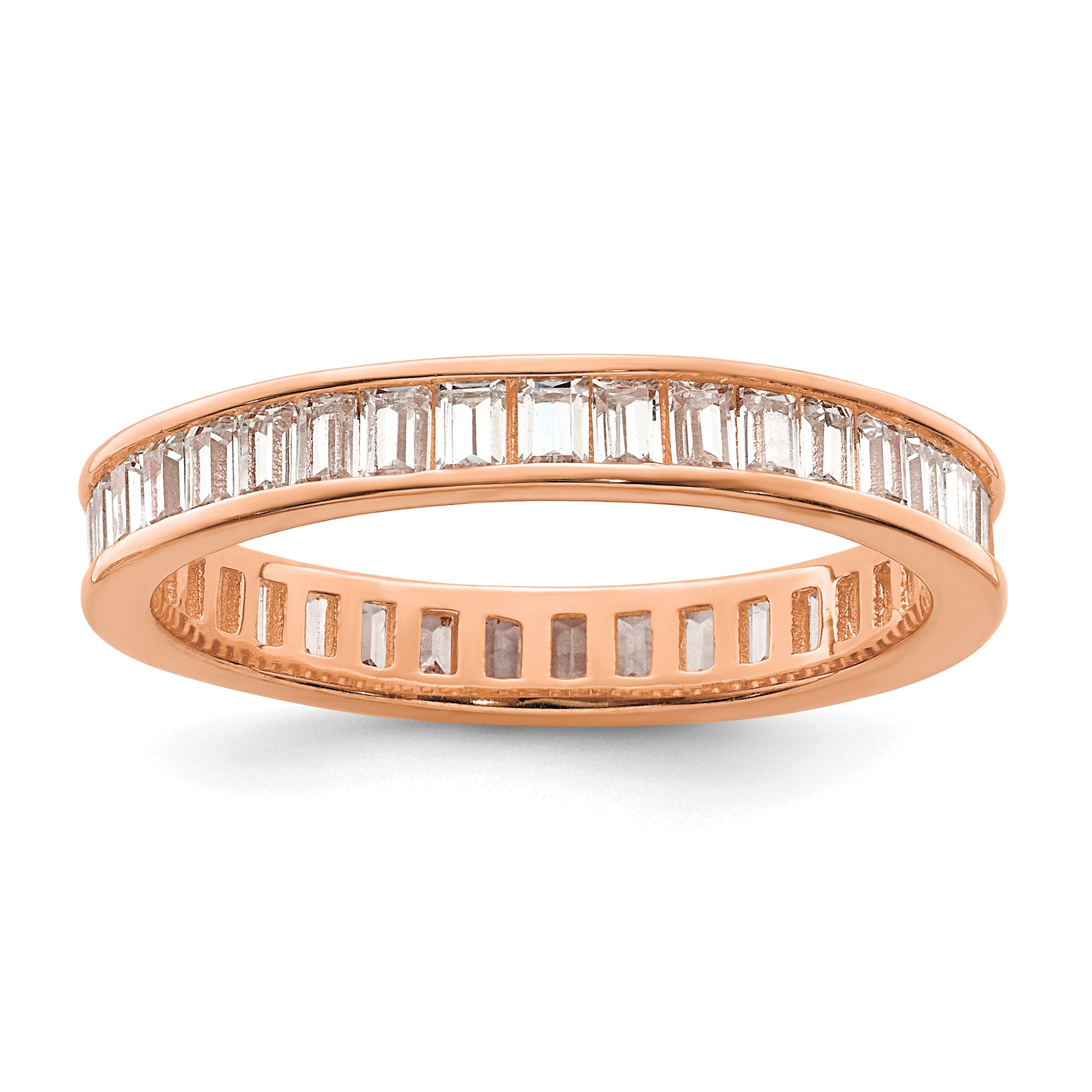 Sterling Silver Polished Rose-tone Channel Set CZ Band Main image