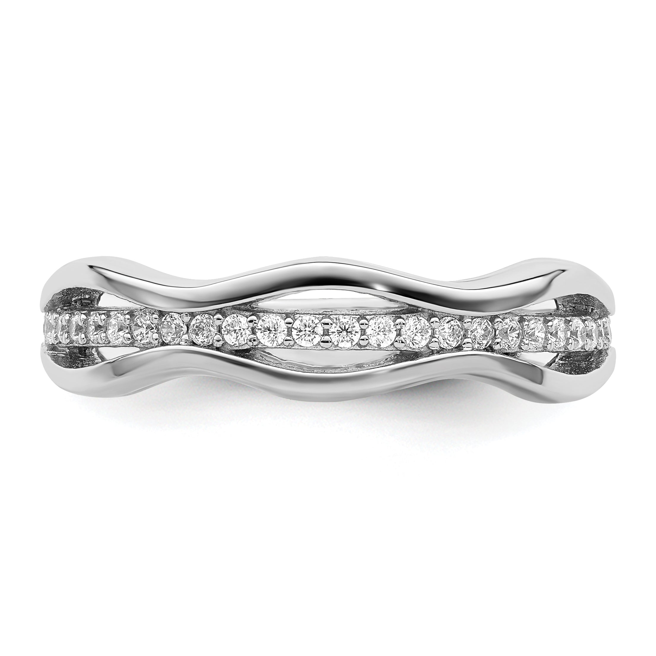 Sterling Silver Rhodium-plated CZ Wavy Ring
