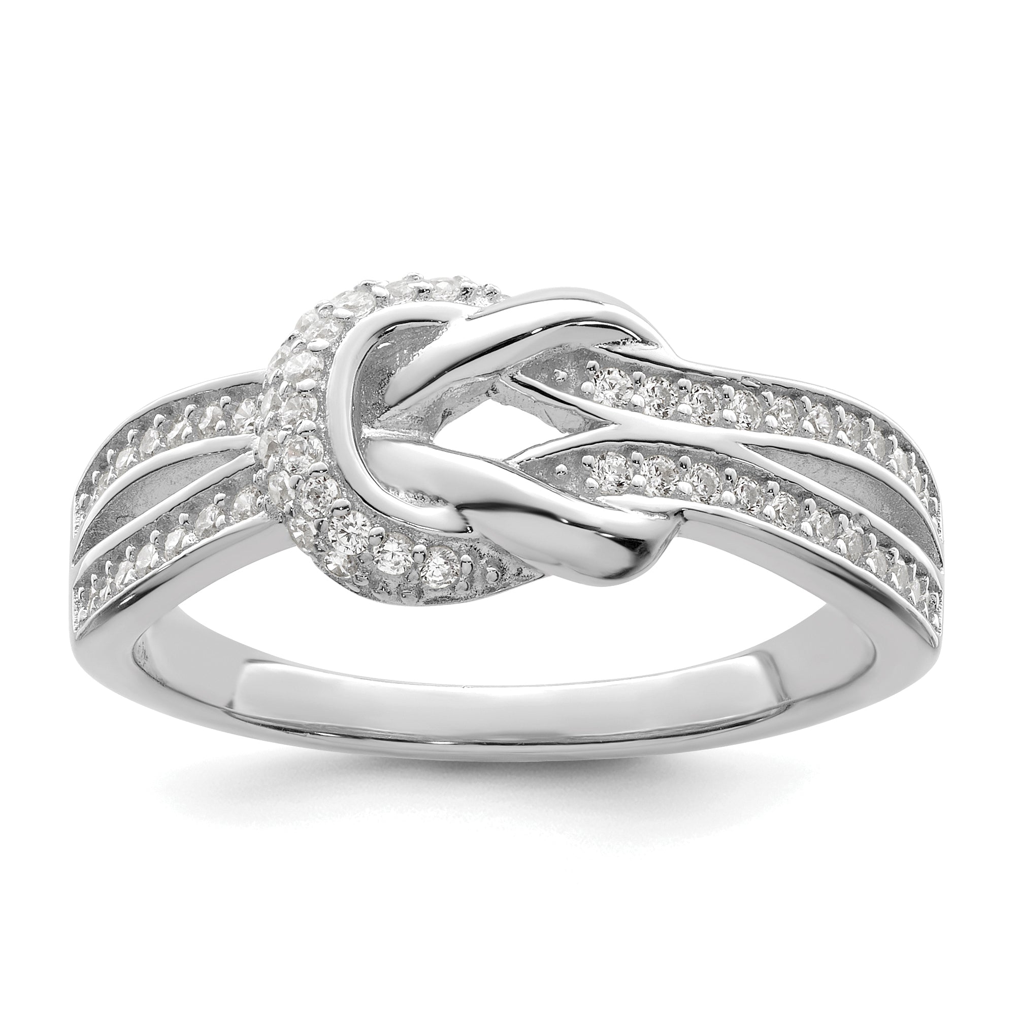 Sterling Silver Polished Rhodium-plated CZ Knot Ring Main image