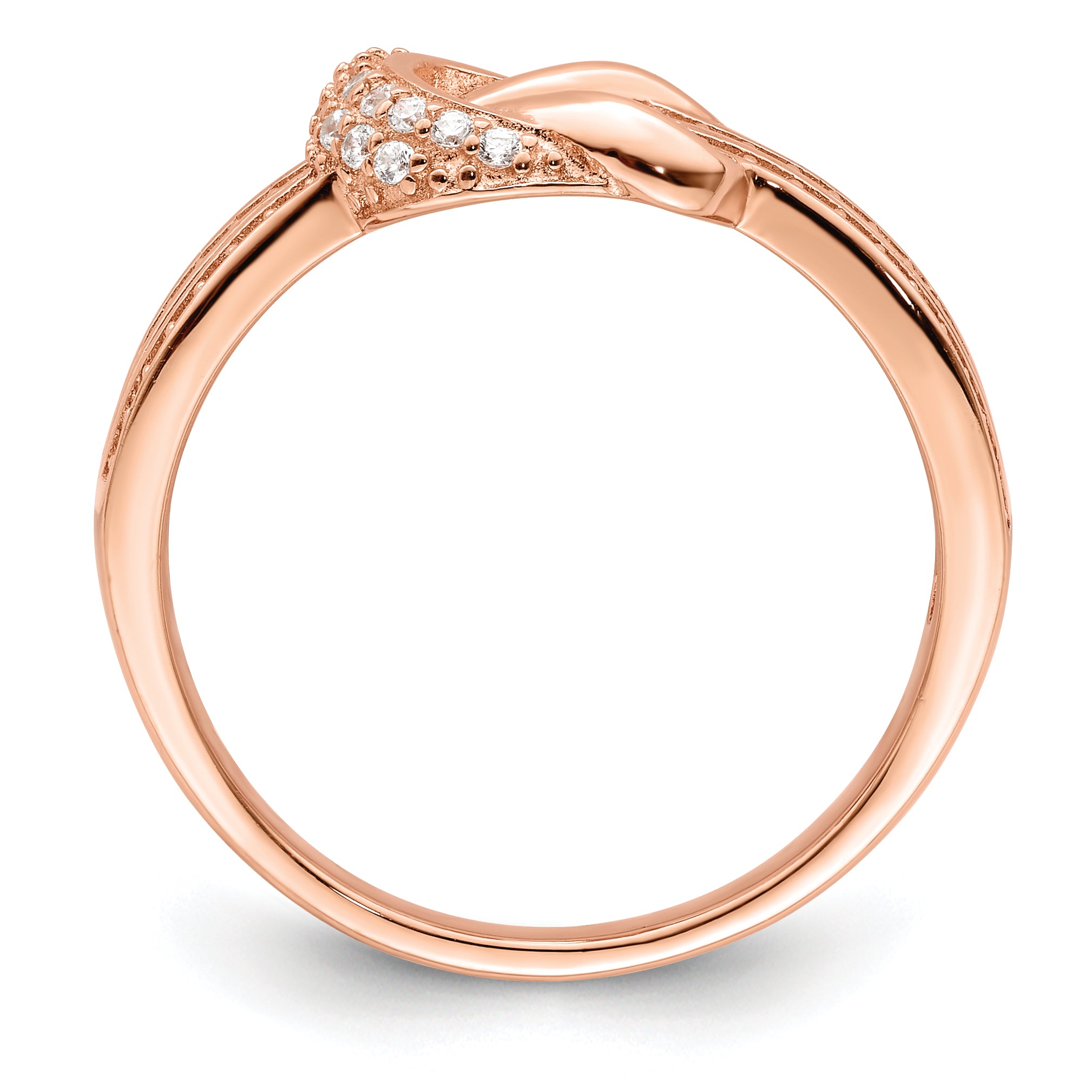 Sterling Silver Polished Rose-tone CZ Knot Ring Secondary image